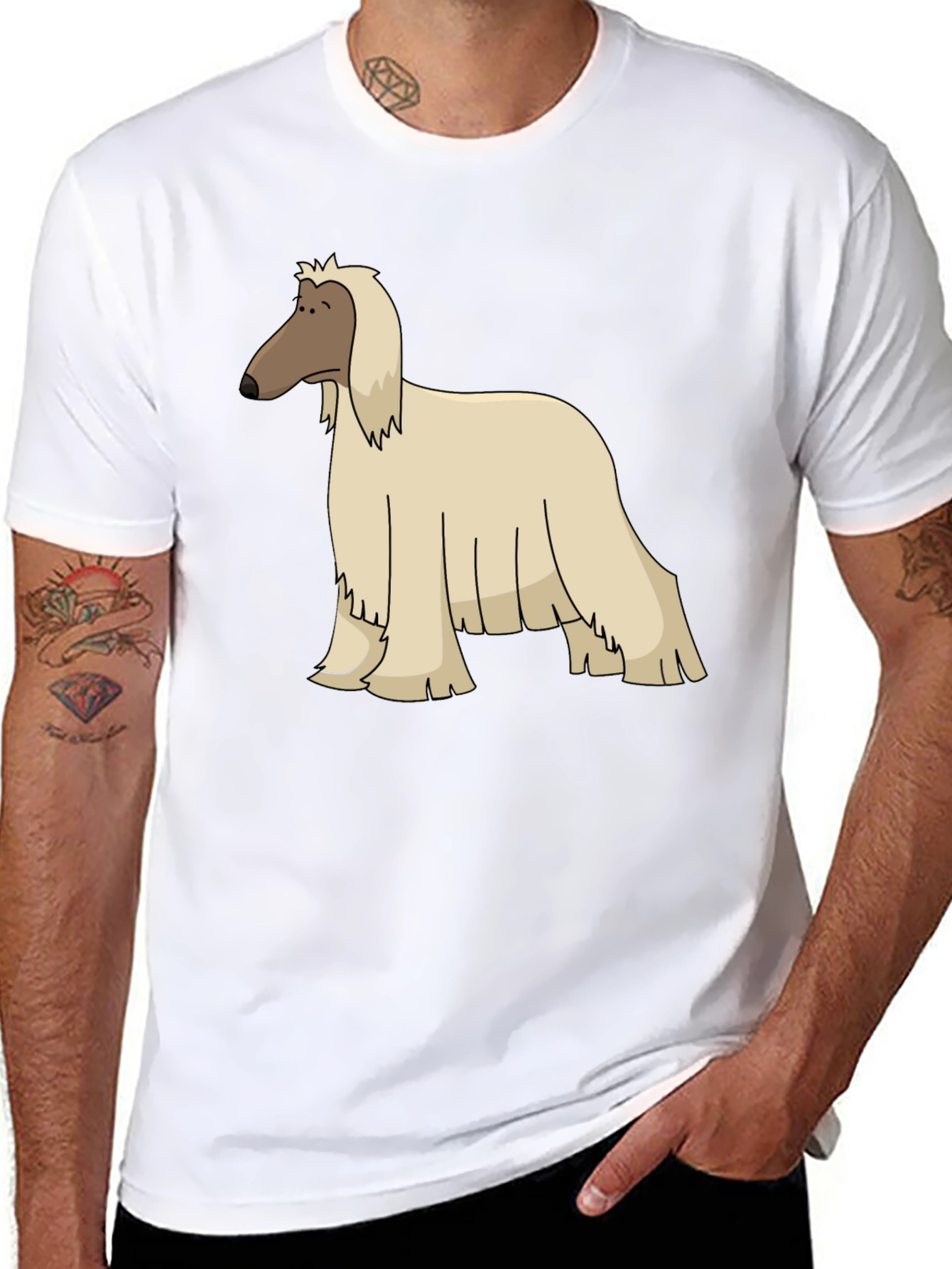 Afghan Hound Cartoon Black T-Shirt