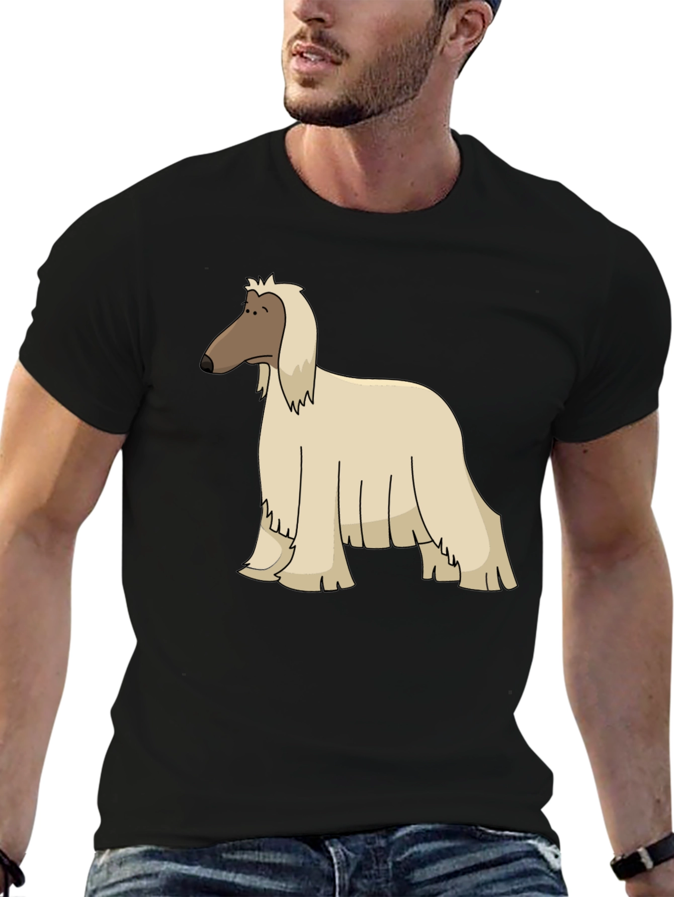 Afghan Hound Cartoon Black T-Shirt
