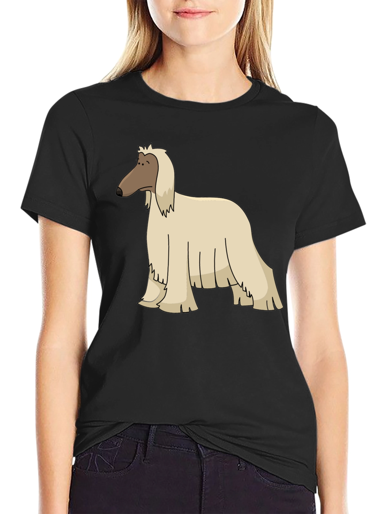 Afghan Hound Cartoon Black T-Shirt