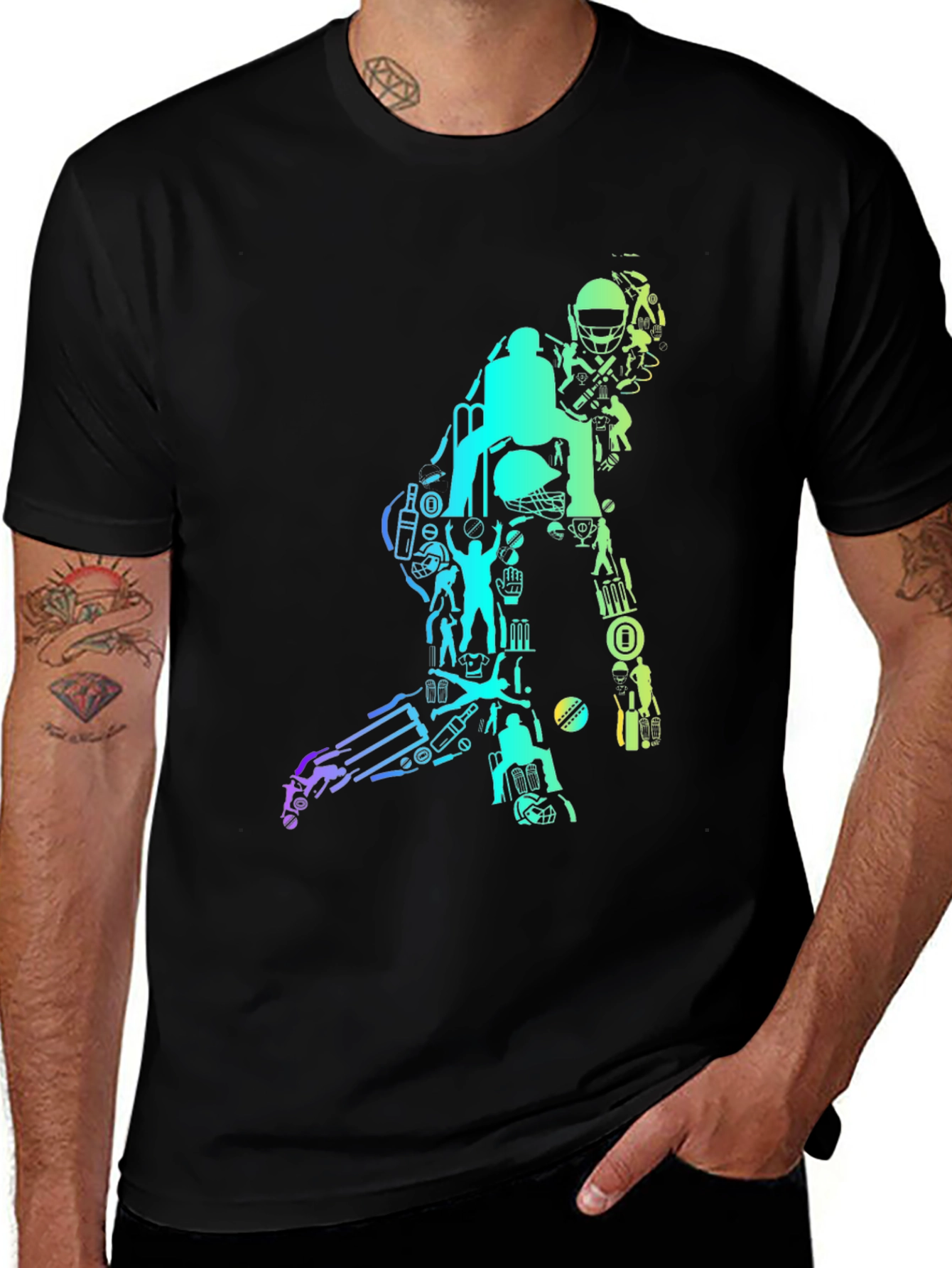 Cricket Silhouette Graphic T-Shirt - Black