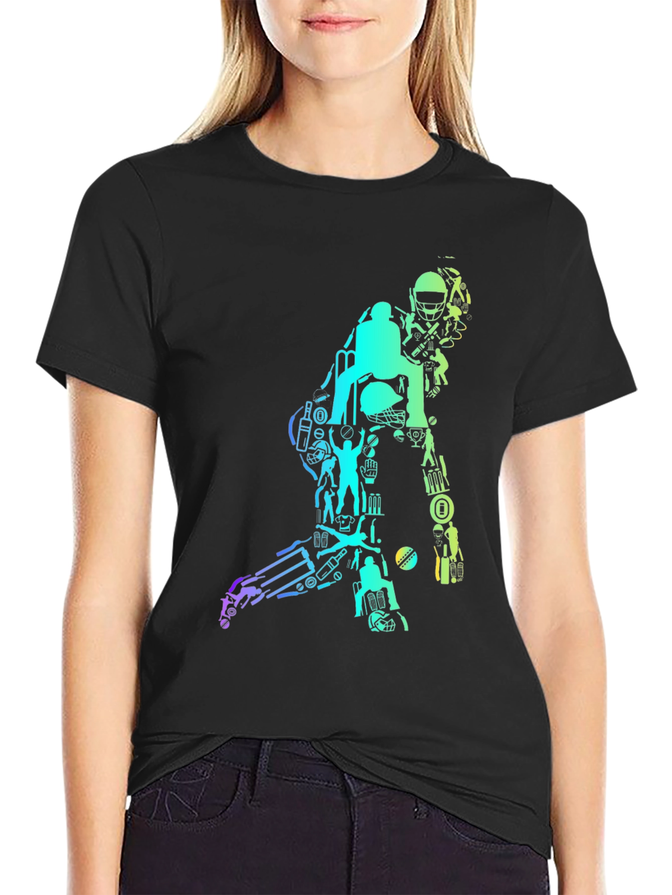 Cricket Silhouette Graphic T-Shirt - Black