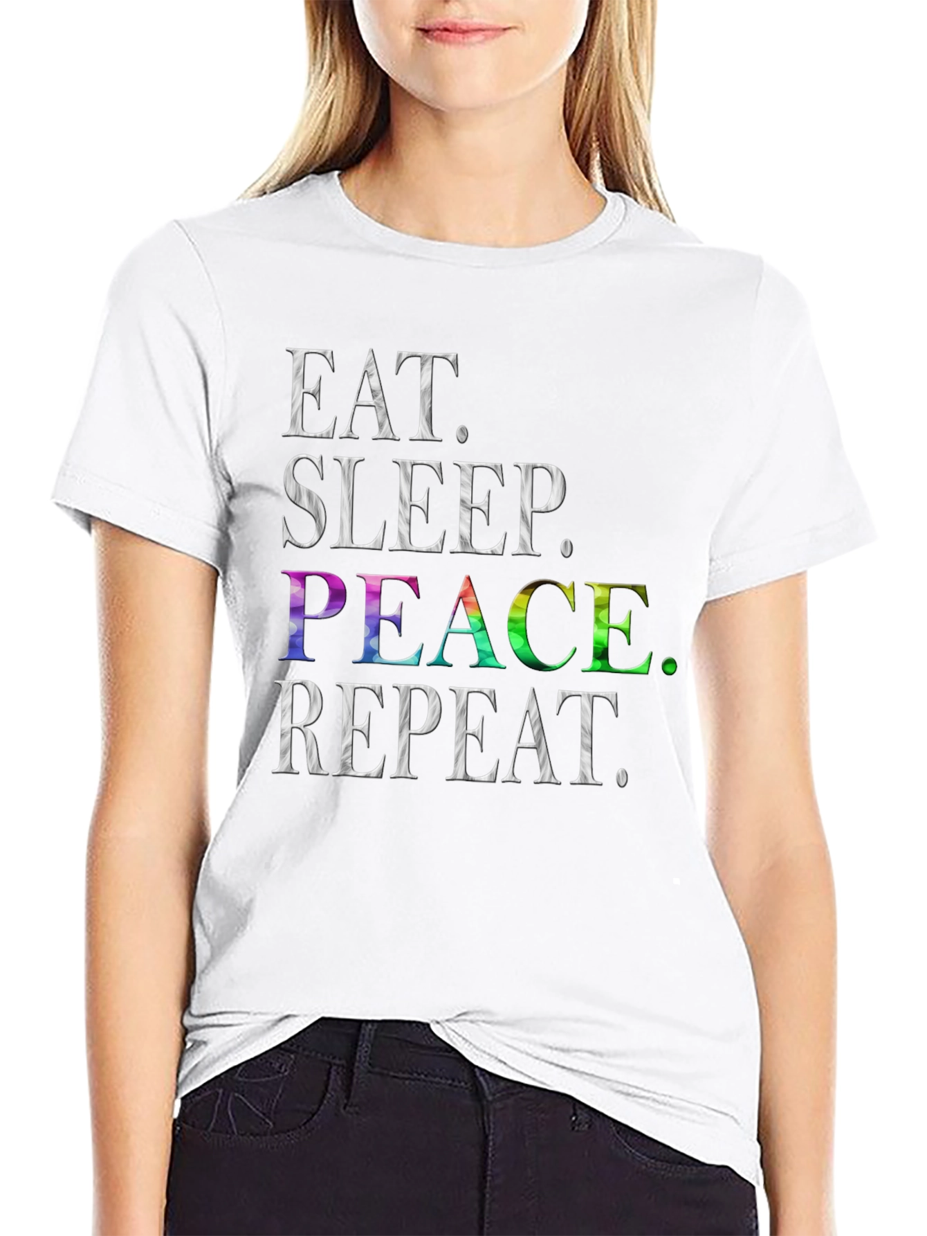 Eat Sleep Peace Repeat T-Shirt - Rainbow Graphic Tee