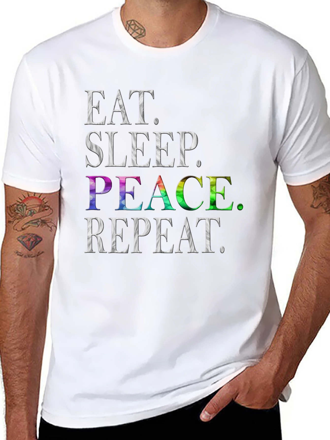 Eat Sleep Peace Repeat T-Shirt - Rainbow Graphic Tee