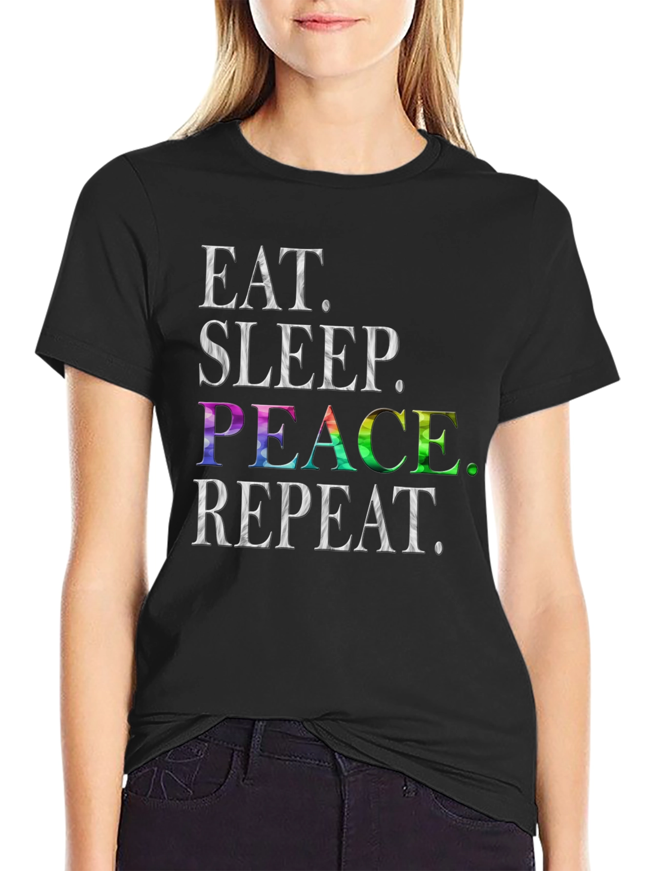 Eat Sleep Peace Repeat T-Shirt - Rainbow Graphic Tee