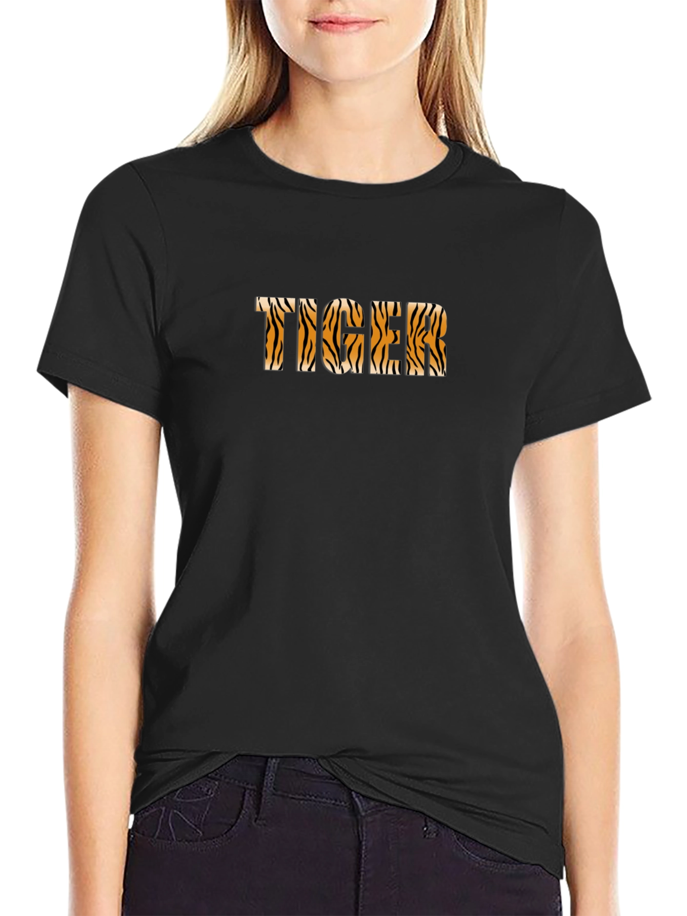 Tiger Print Graphic Tee - Unisex Black Cotton T-Shirt