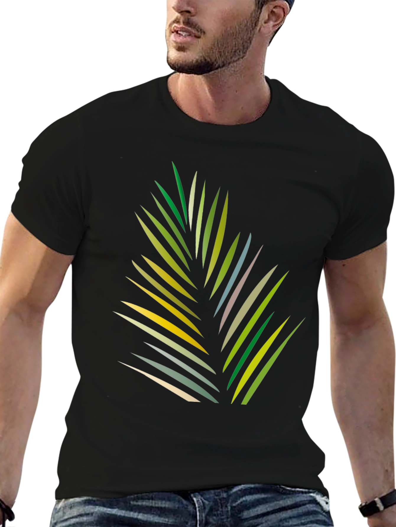 Tropical Leaf Graphic Black T-Shirt