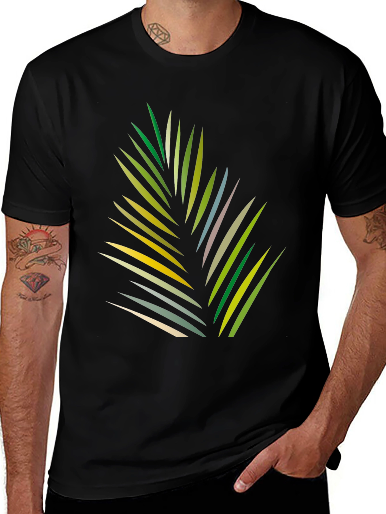 Tropical Leaf Graphic Black T-Shirt