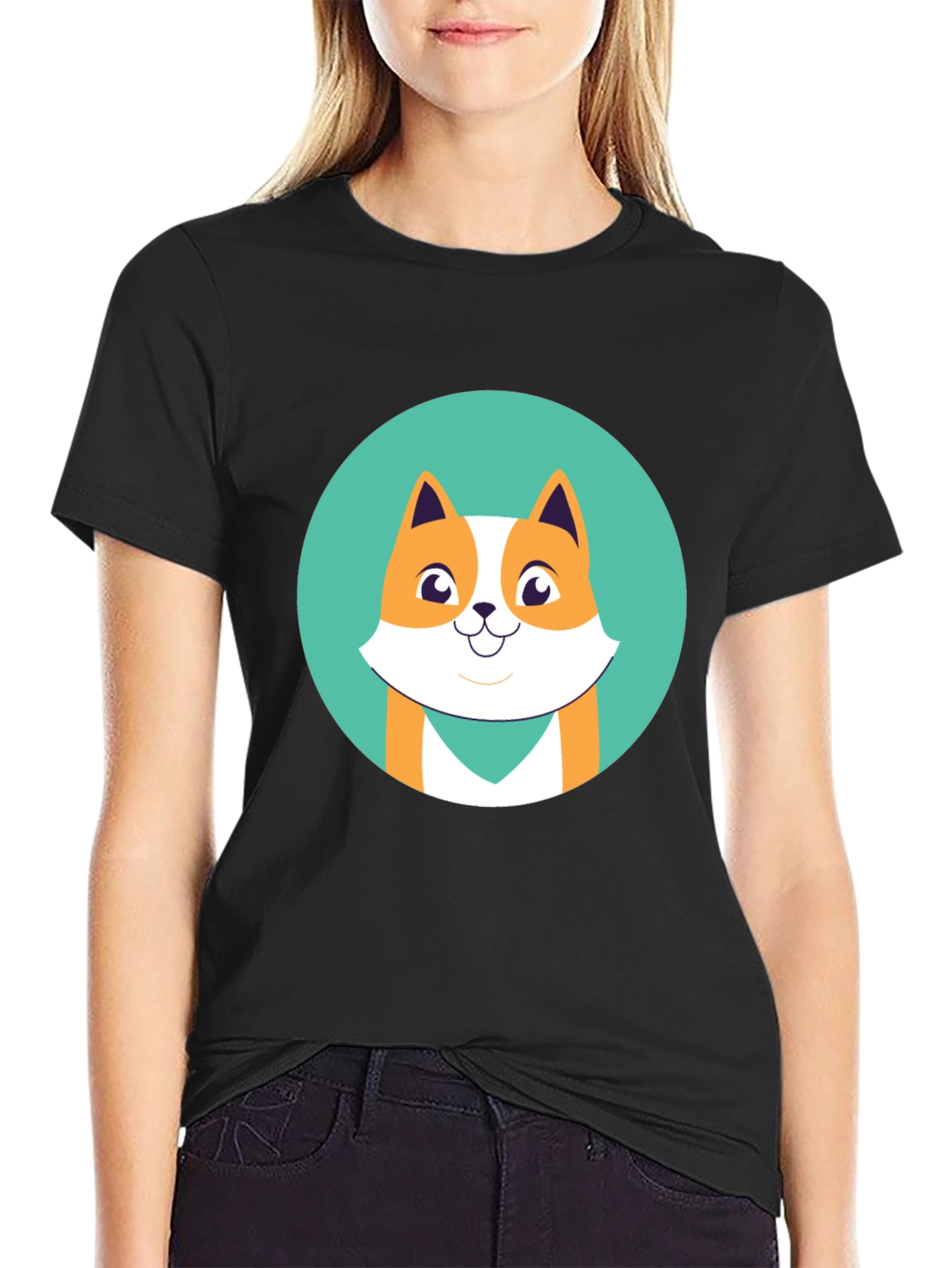 Cute Cartoon Fox Graphic Tee - Black Unisex T-Shirt