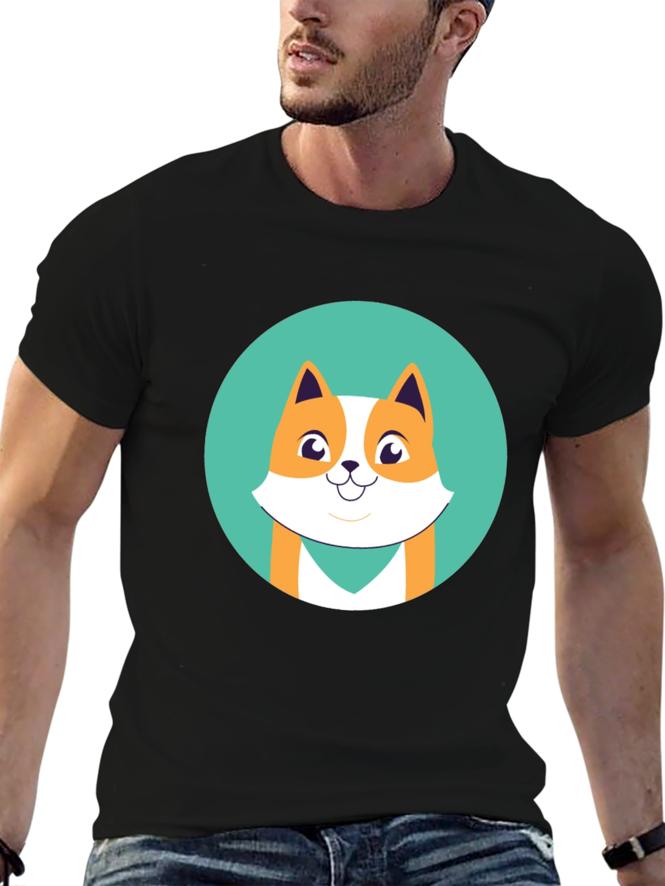 Cute Cartoon Fox Graphic Tee - Black Unisex T-Shirt