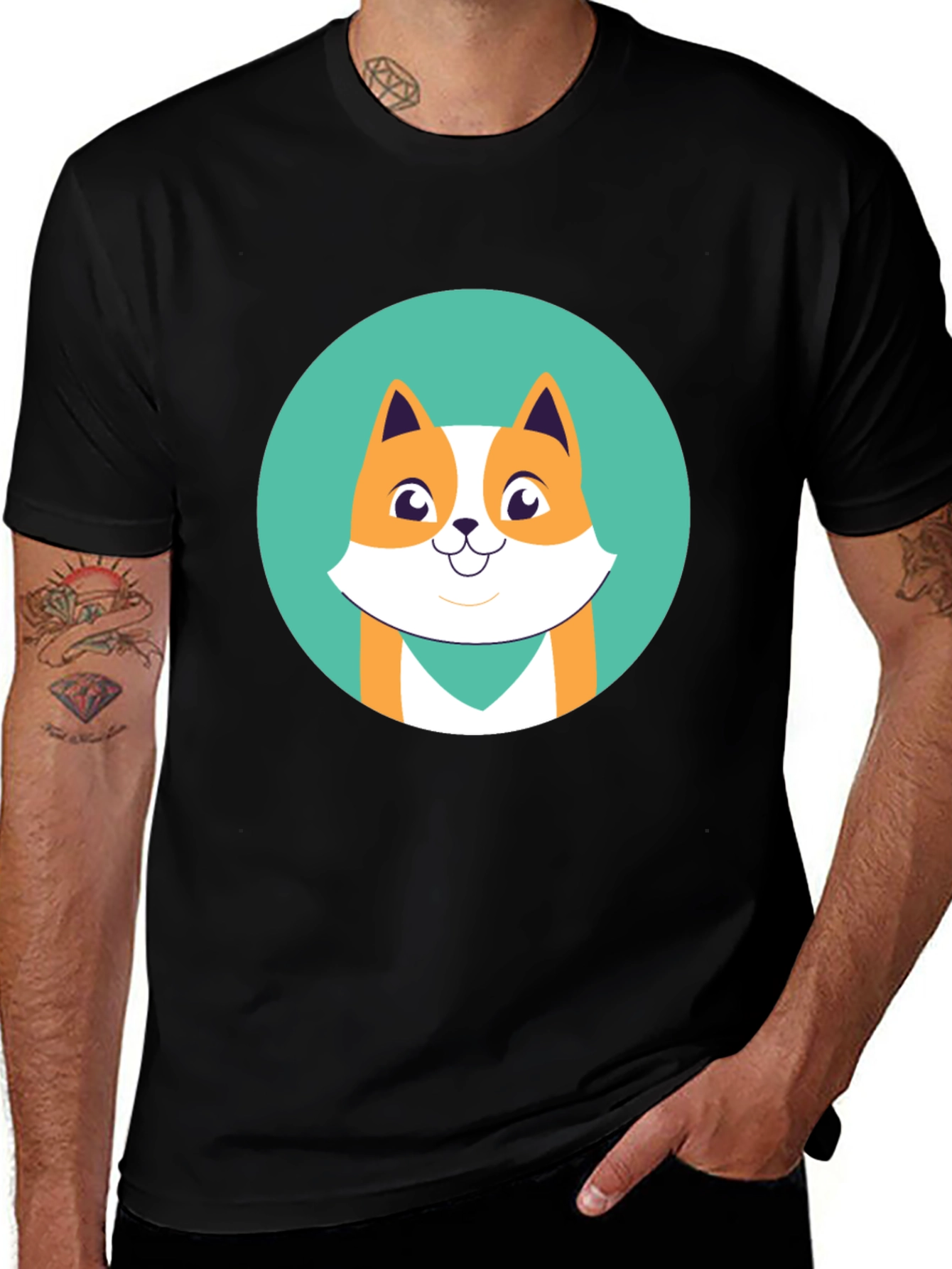 Cute Cartoon Fox Graphic Tee - Black Unisex T-Shirt