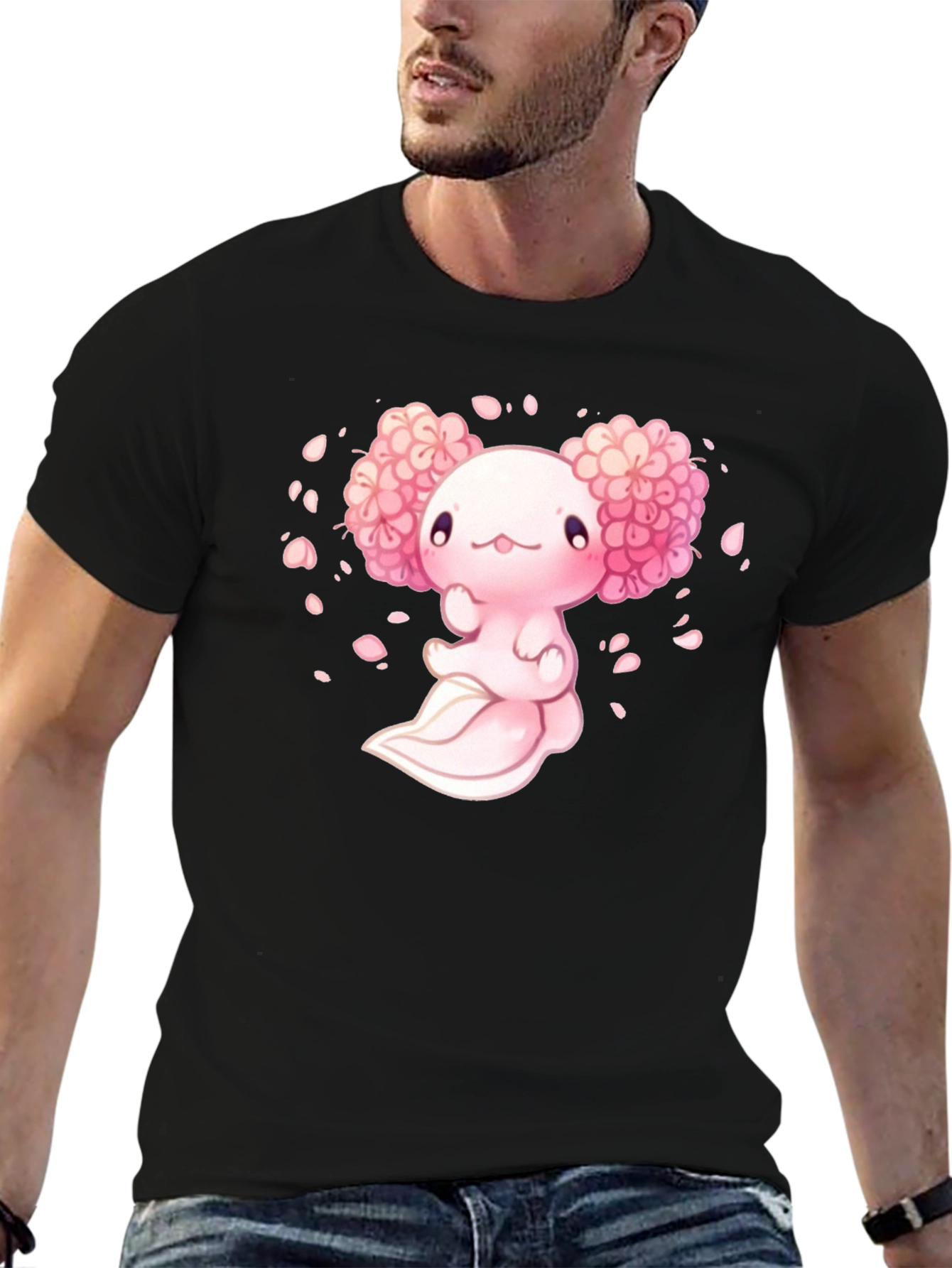 Axolotl Sakura Black T-Shirt