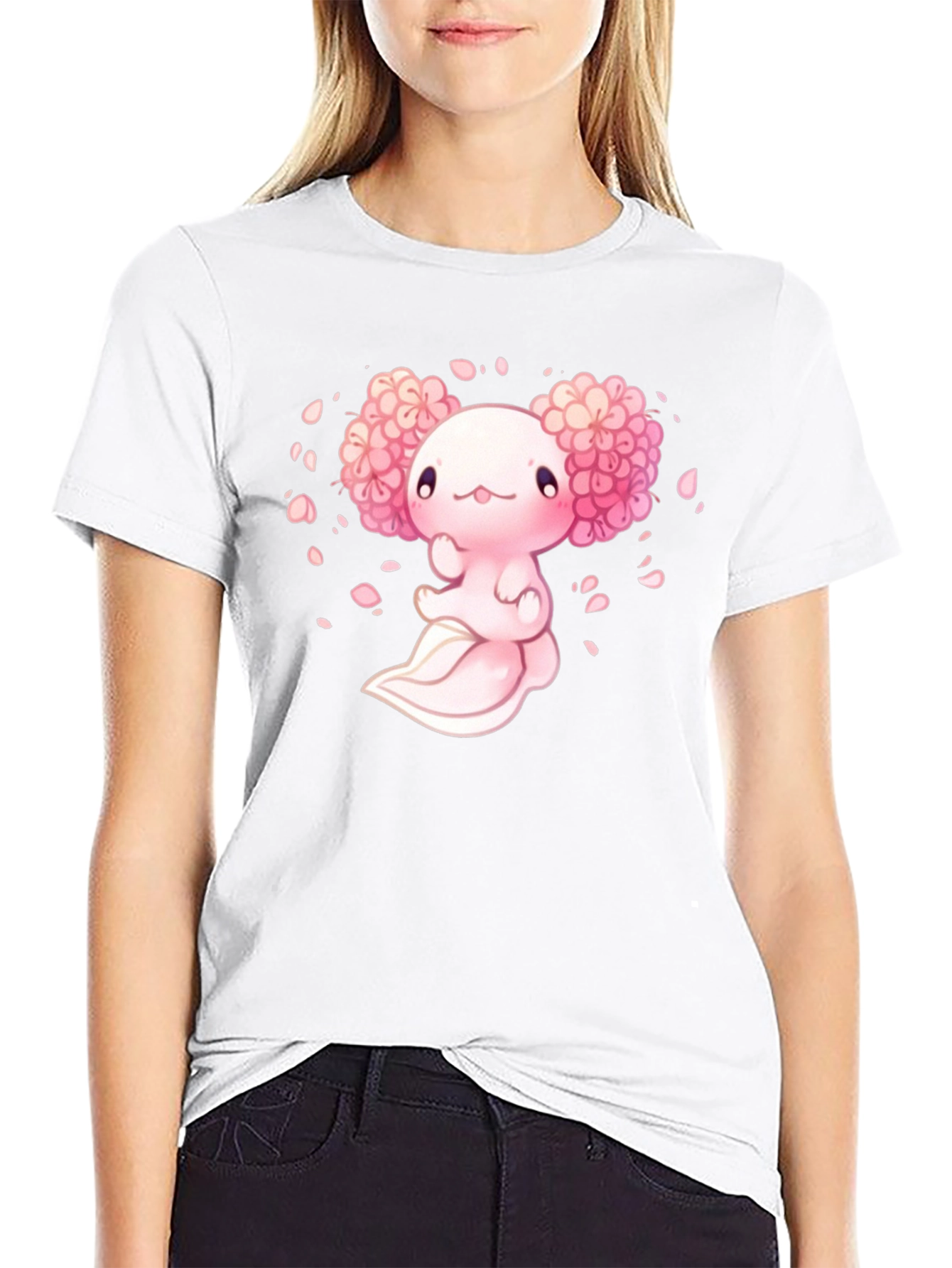 Axolotl Sakura Black T-Shirt