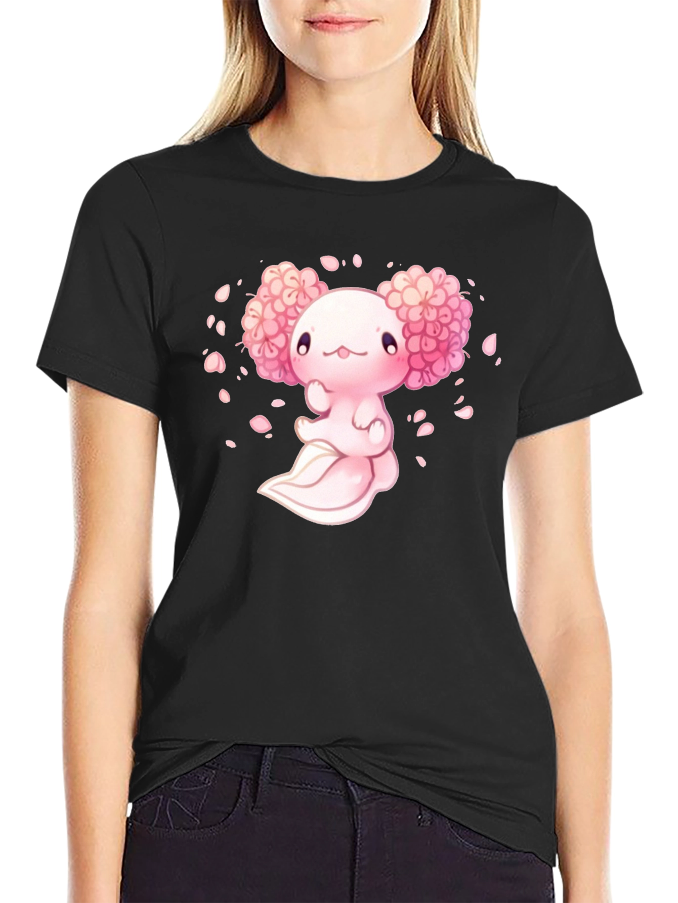 Axolotl Sakura Black T-Shirt