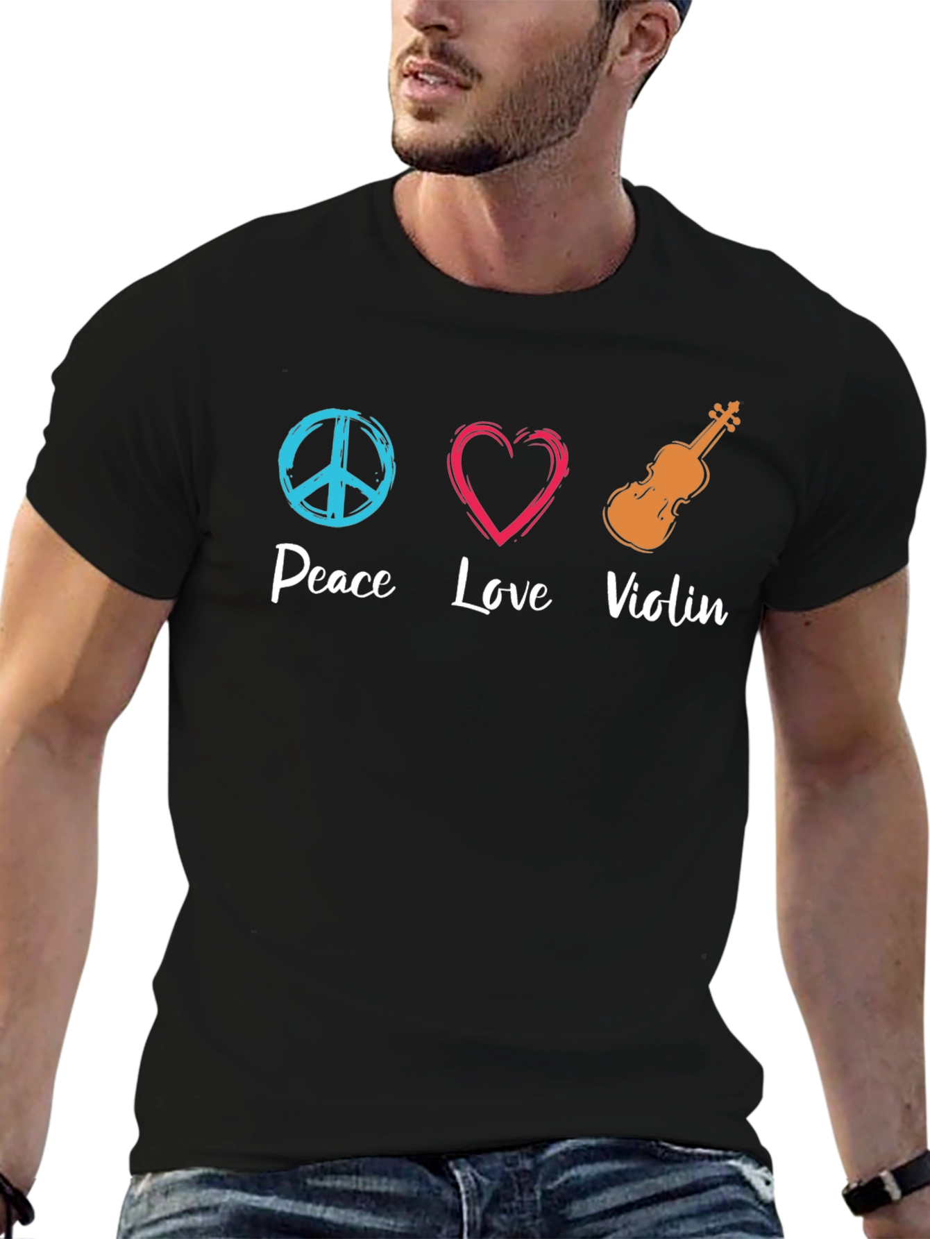 Peace Love Violin Graphic T-Shirt