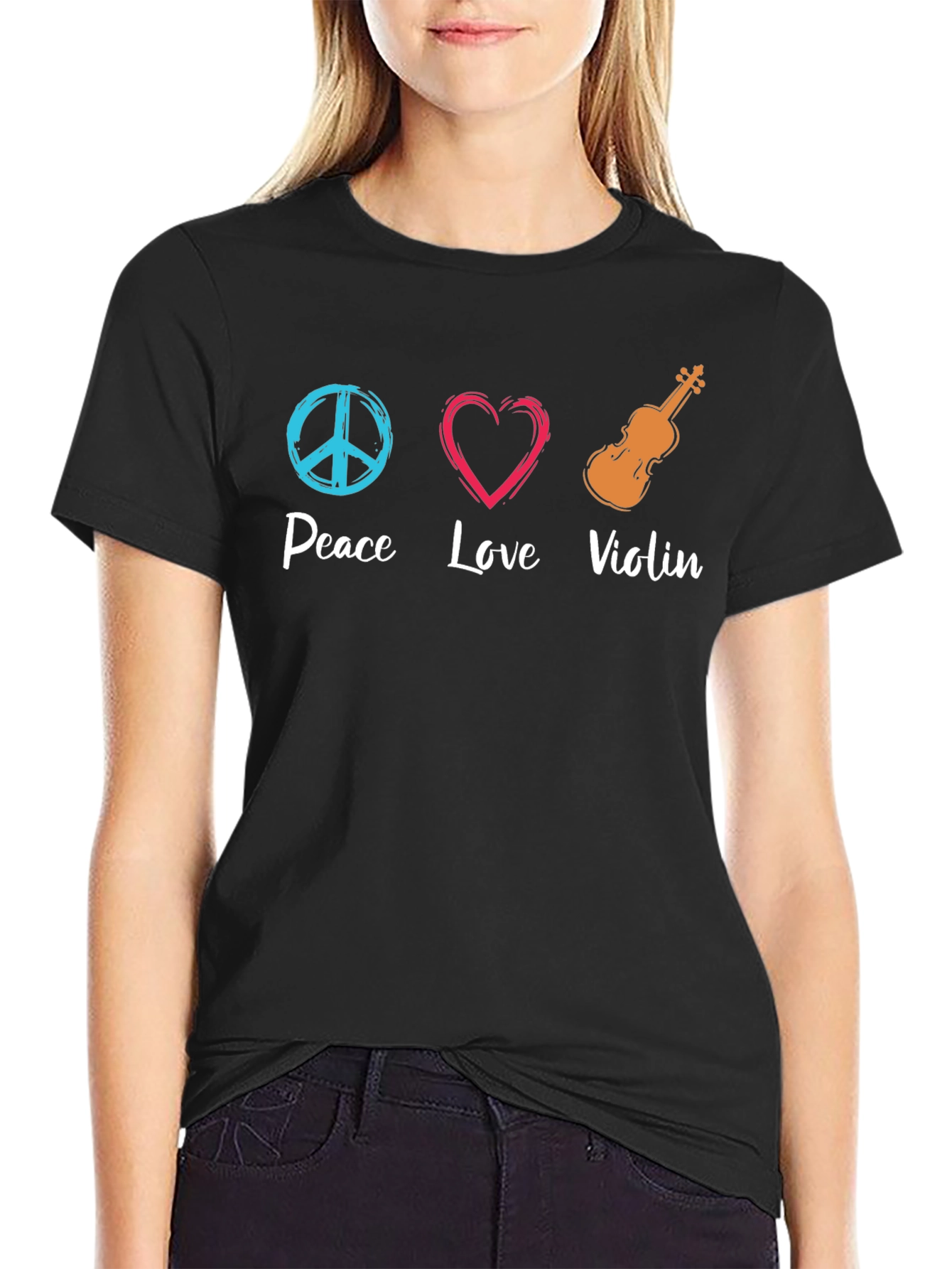 Peace Love Violin Graphic T-Shirt