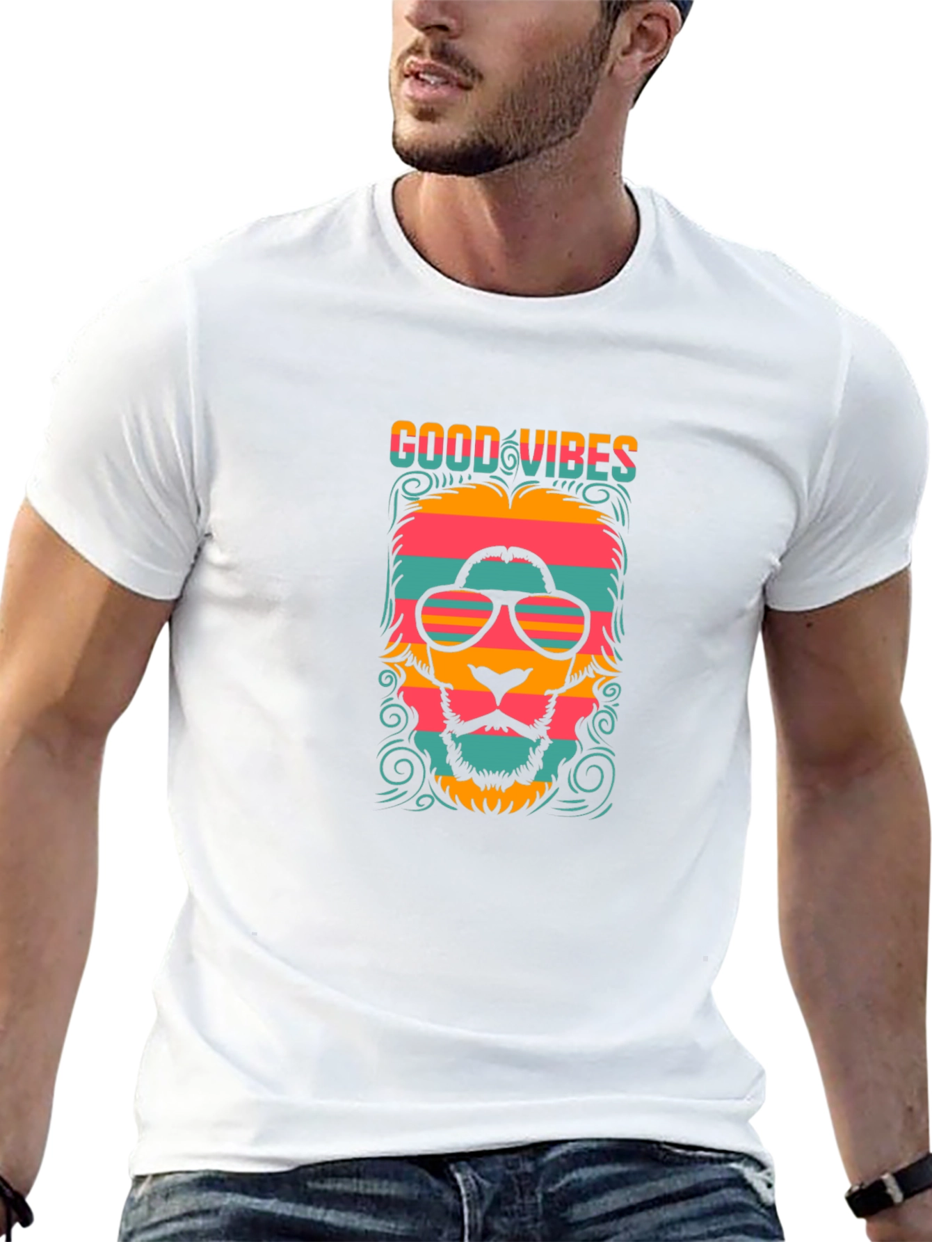 Good Vibes Retro Lion Graphic Tee - Black