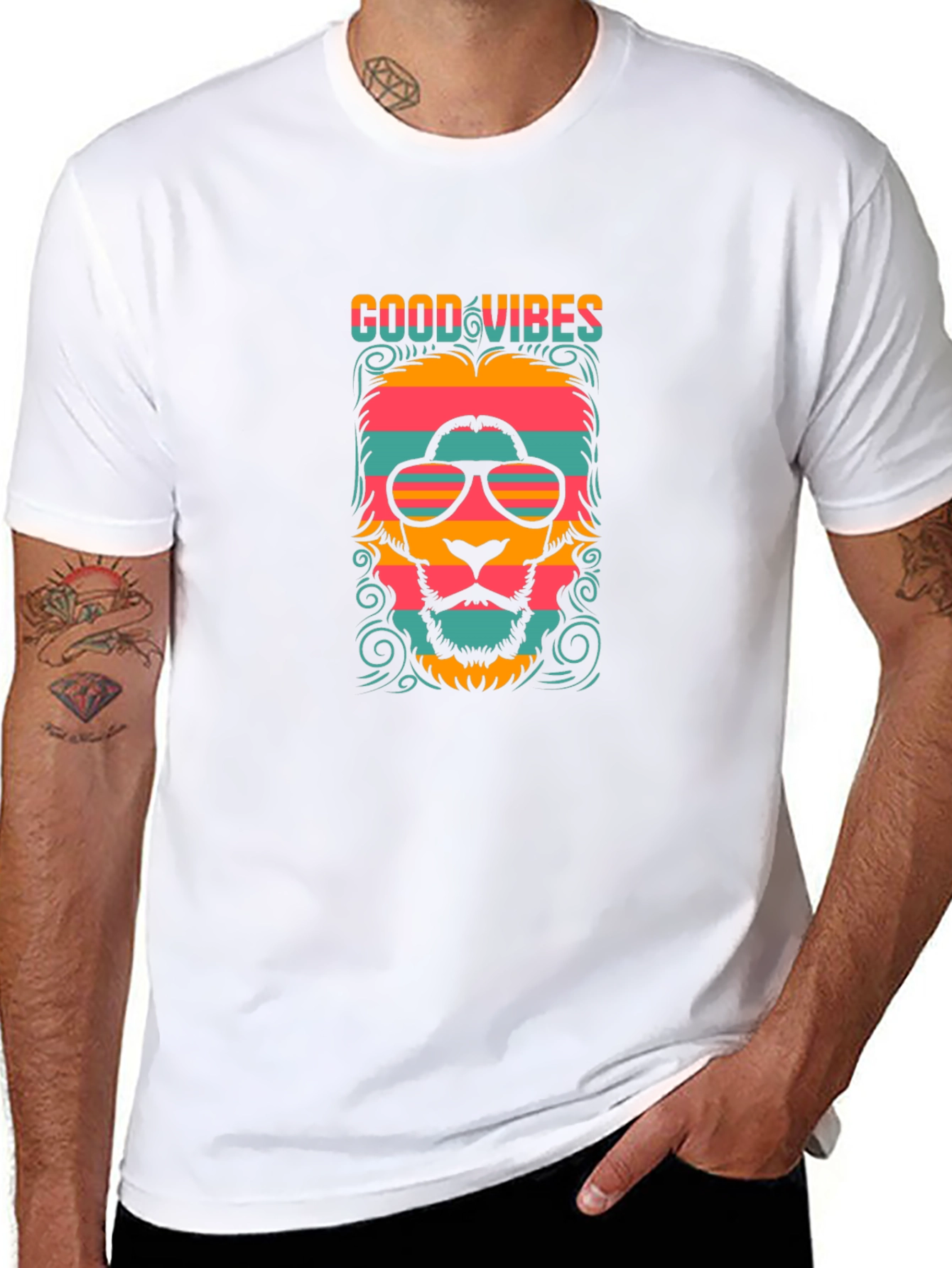 Good Vibes Retro Lion Graphic Tee - Black