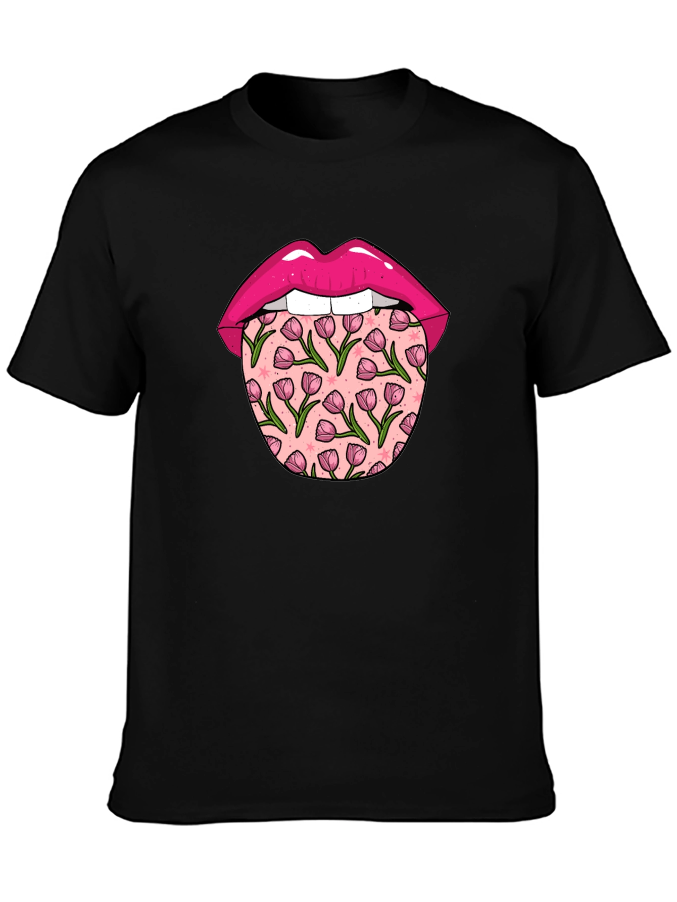 Floral Tongue Graphic Tee - Unique Design T-Shirt