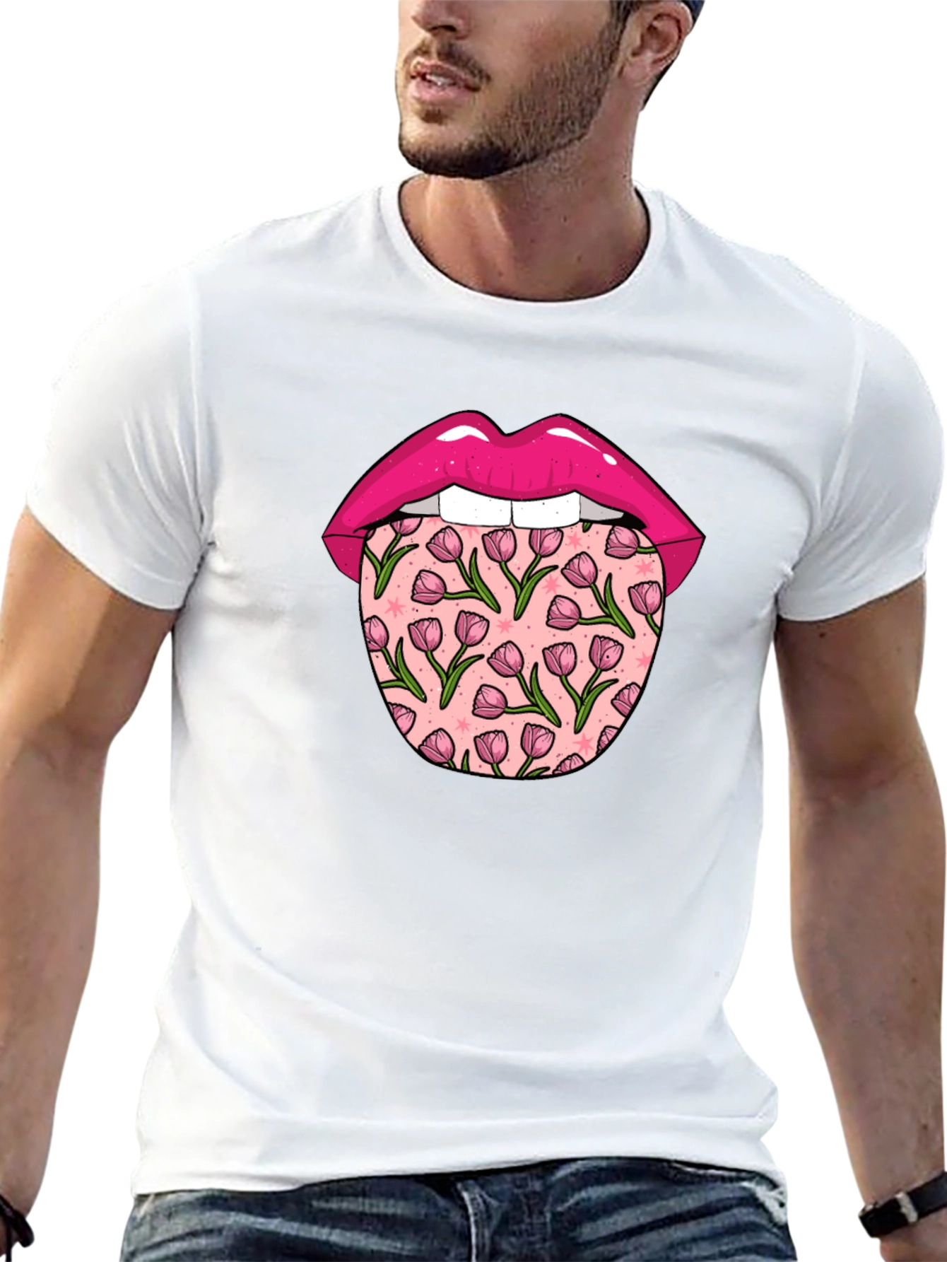 Floral Tongue Graphic Tee - Unique Design T-Shirt