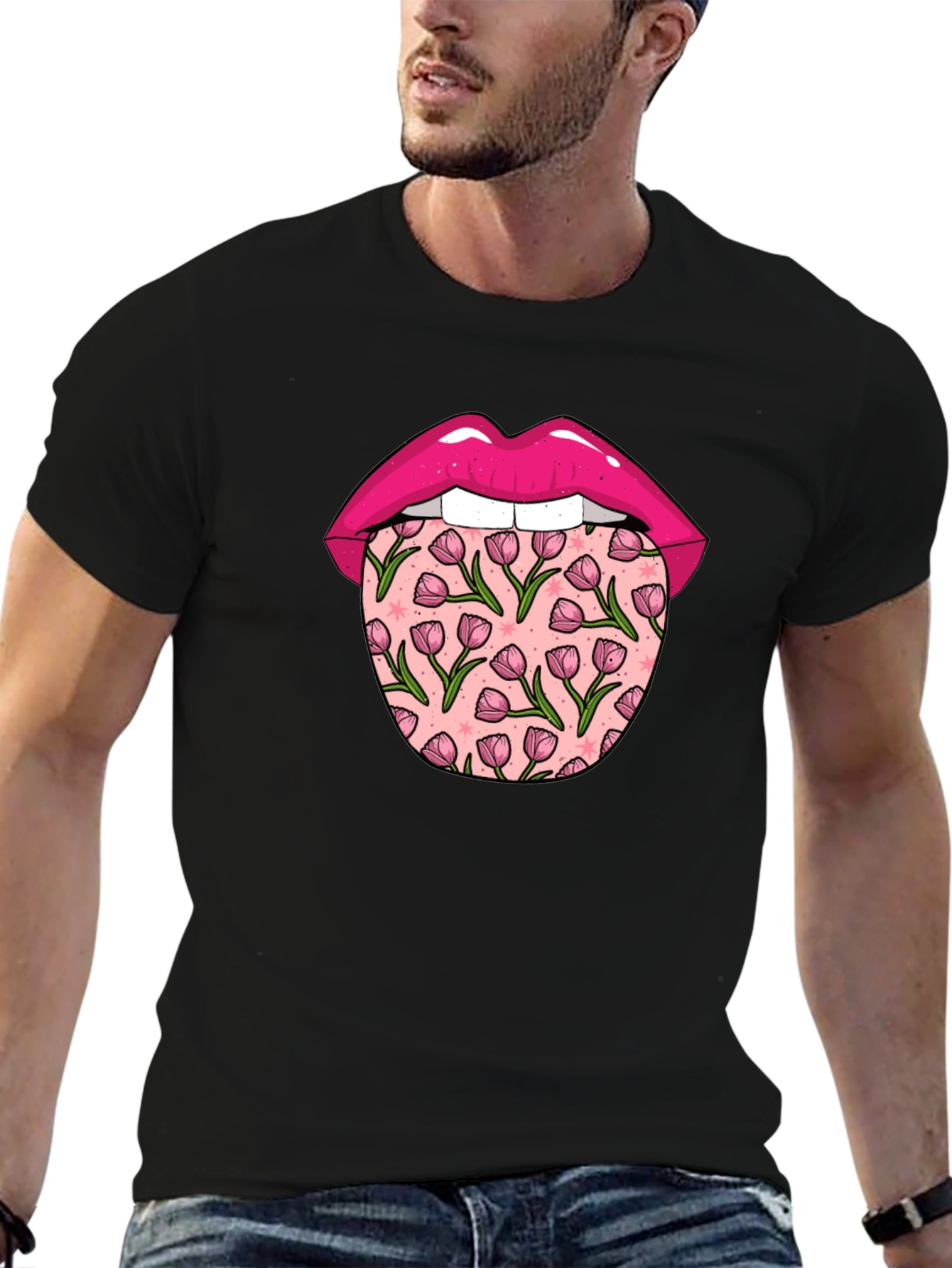 Floral Tongue Graphic Tee - Unique Design T-Shirt