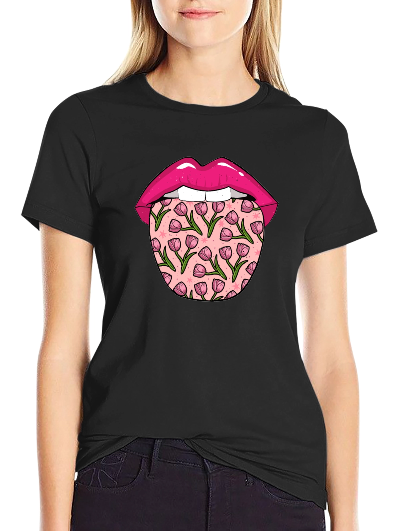 Floral Tongue Graphic Tee - Unique Design T-Shirt