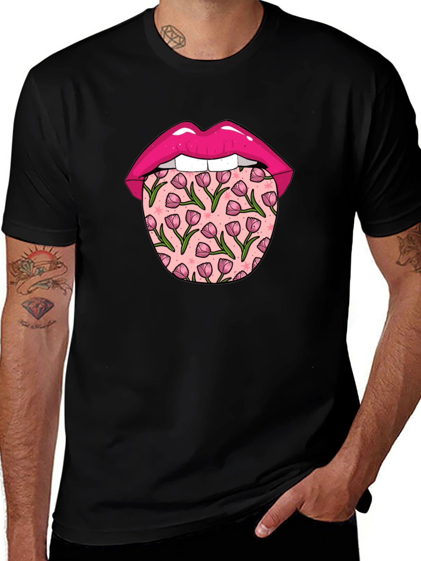 Floral Tongue Graphic Tee - Unique Design T-Shirt
