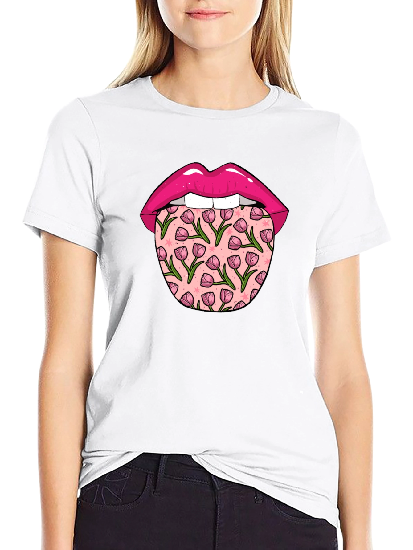 Floral Tongue Graphic Tee - Unique Design T-Shirt