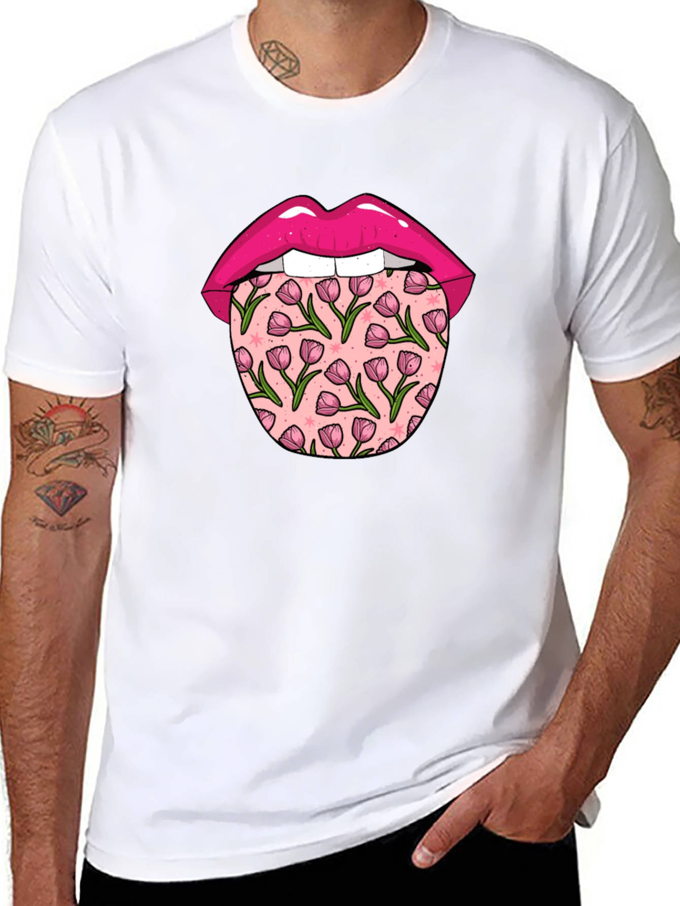 Floral Tongue Graphic Tee - Unique Design T-Shirt