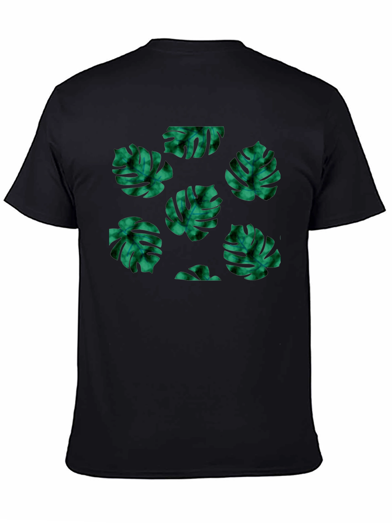 Tropical Leaf Pattern Black T-Shirt