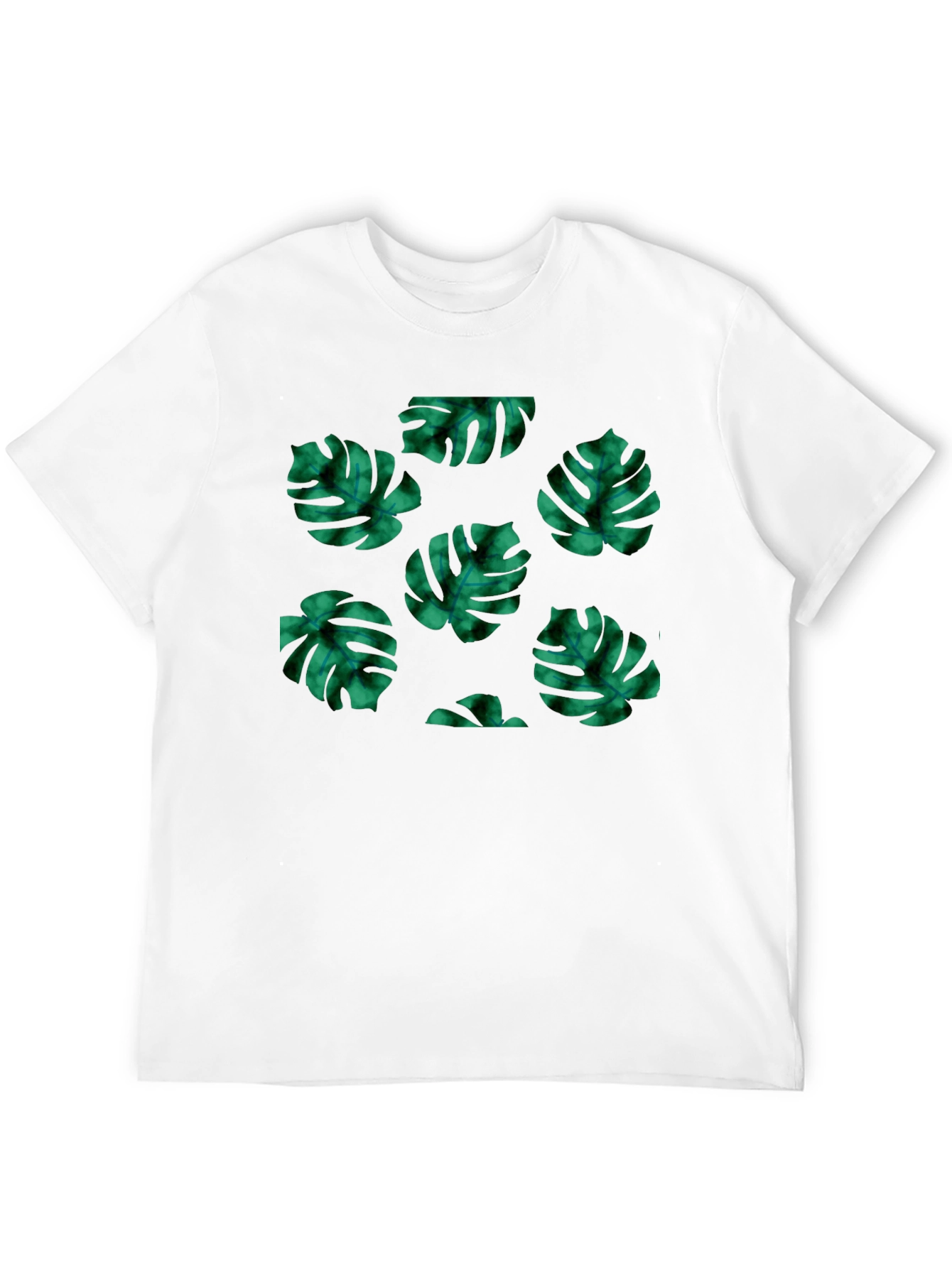 Tropical Leaf Pattern Black T-Shirt