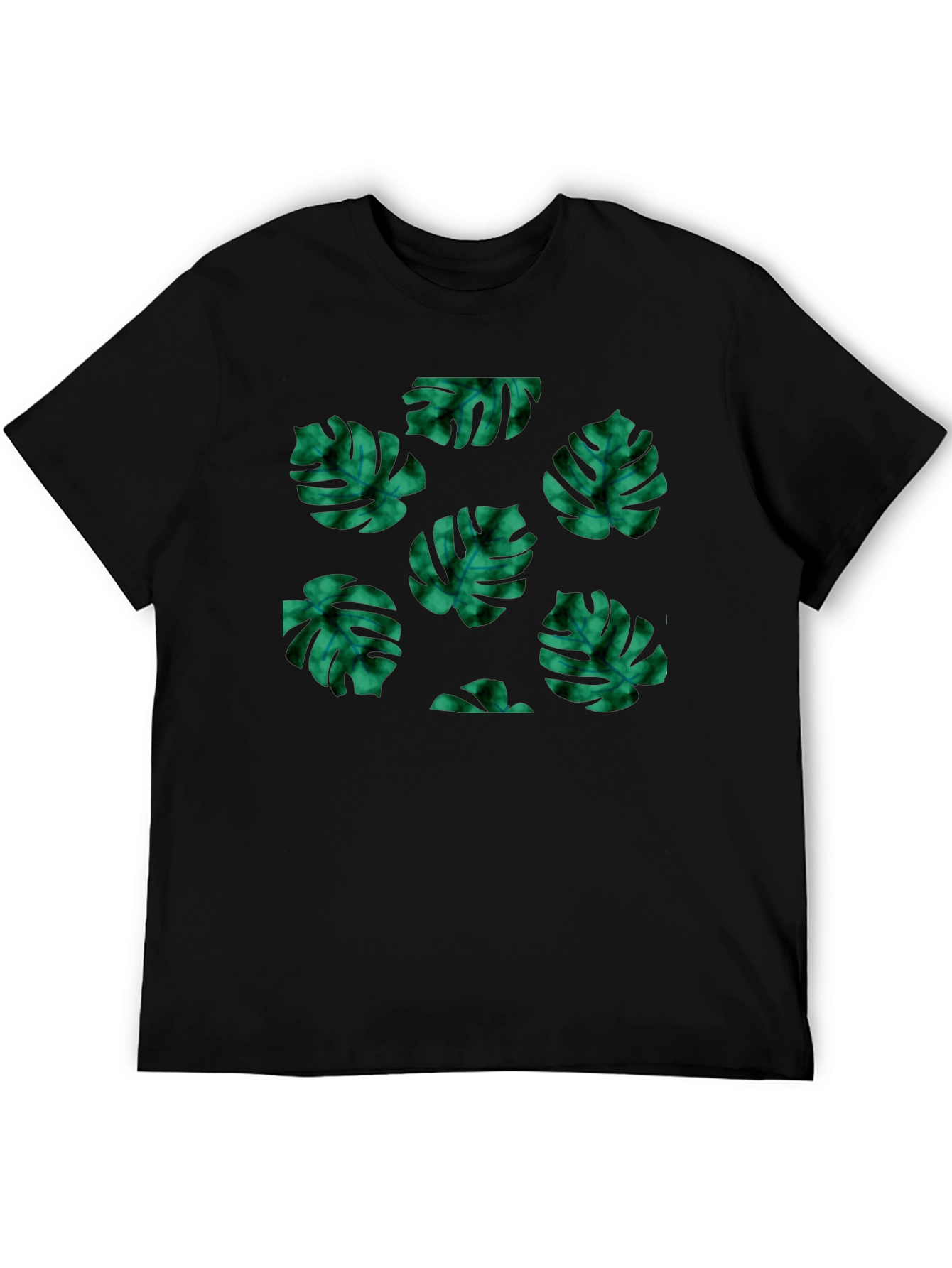Tropical Leaf Pattern Black T-Shirt