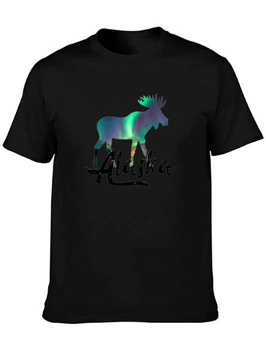 Alaska Moose Northern Lights Graphic T-Shirt