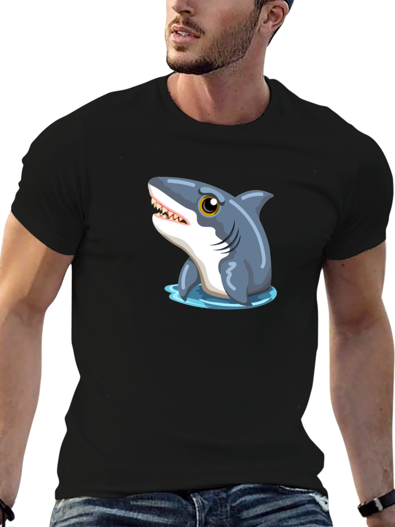 Shark Graphic Tee - Black Cotton T-Shirt