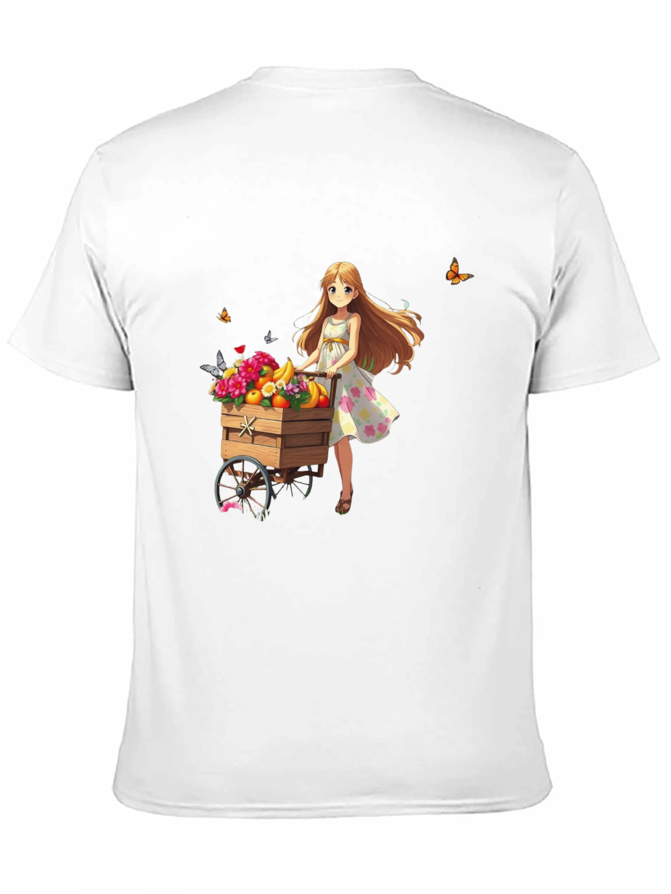 Anime Girl Fruit Cart Black T-Shirt