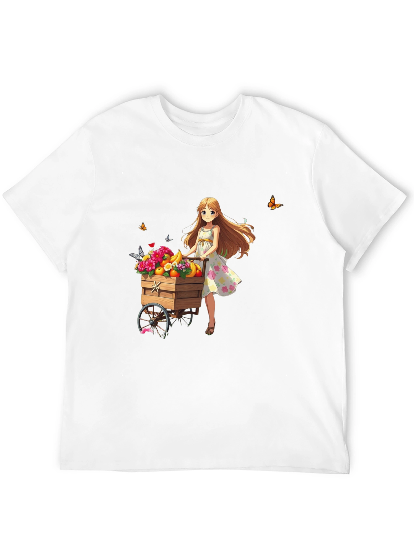 Anime Girl Fruit Cart Black T-Shirt