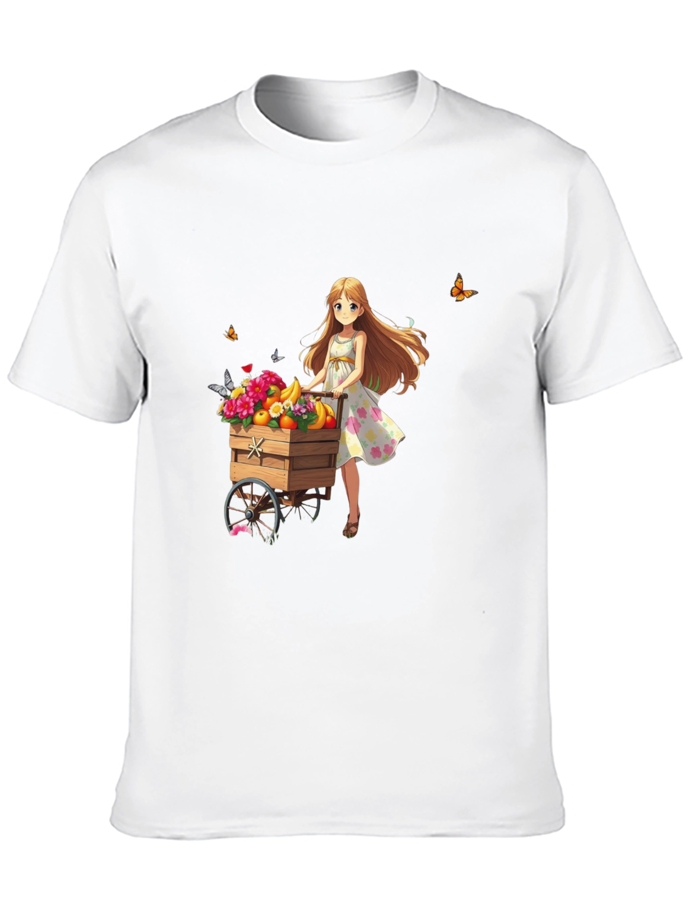 Anime Girl Fruit Cart Black T-Shirt