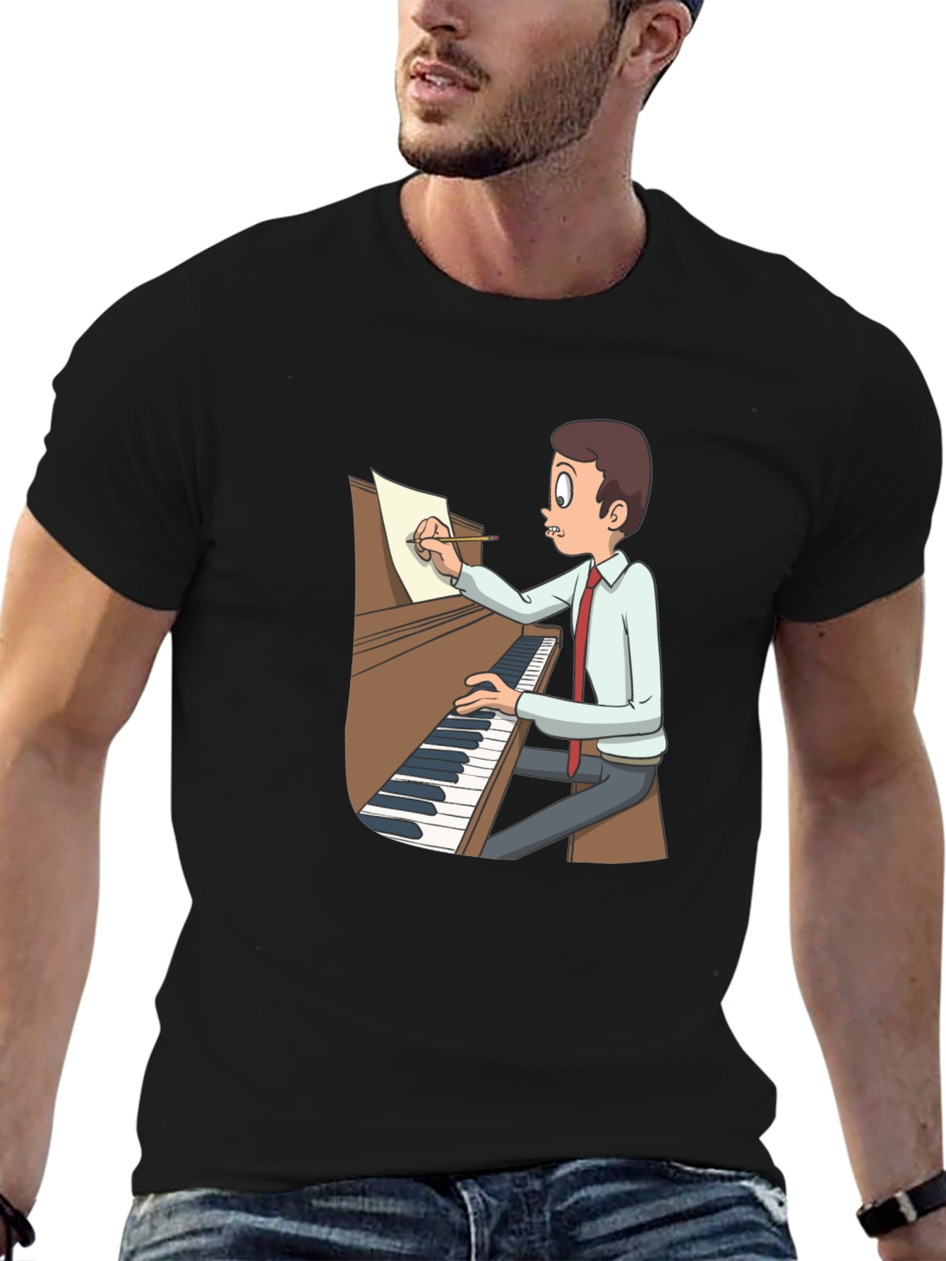 Cartoon Pianist T-Shirt - Music Lover Tee