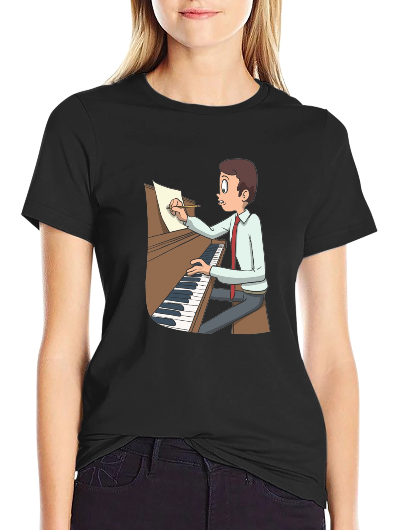 Cartoon Pianist T-Shirt - Music Lover Tee
