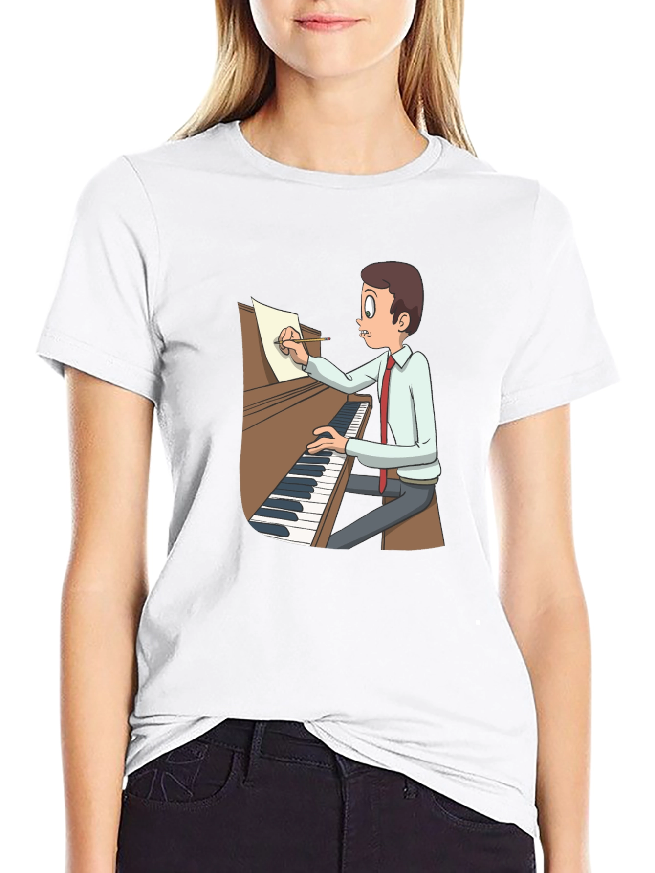 Cartoon Pianist T-Shirt - Music Lover Tee