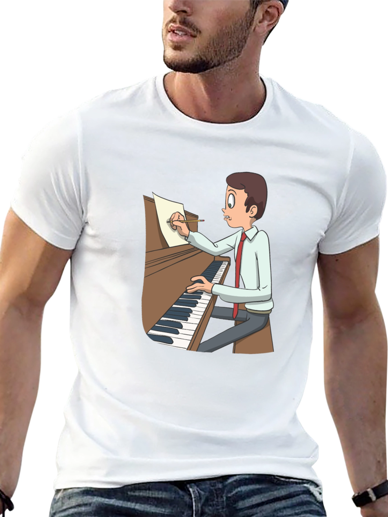 Cartoon Pianist T-Shirt - Music Lover Tee