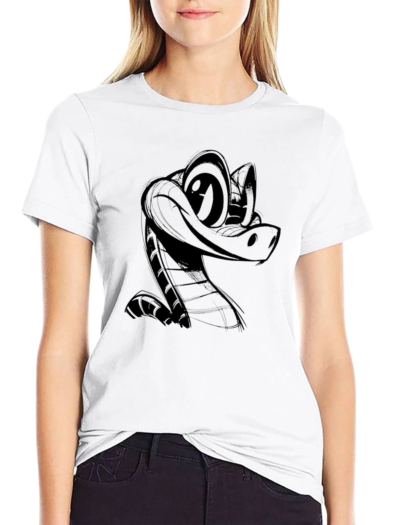 Cartoon Snake Black T-Shirt