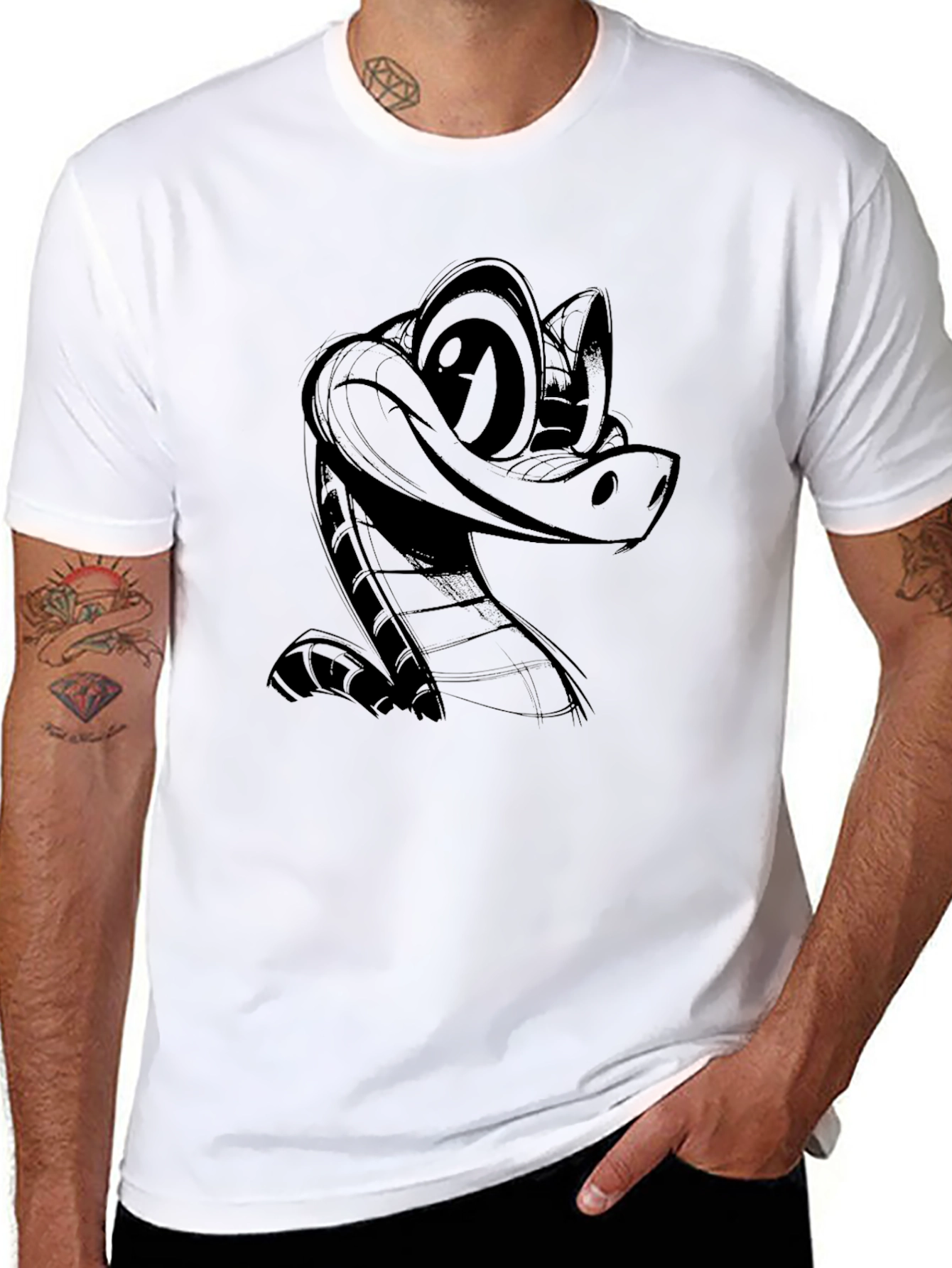 Cartoon Snake Black T-Shirt