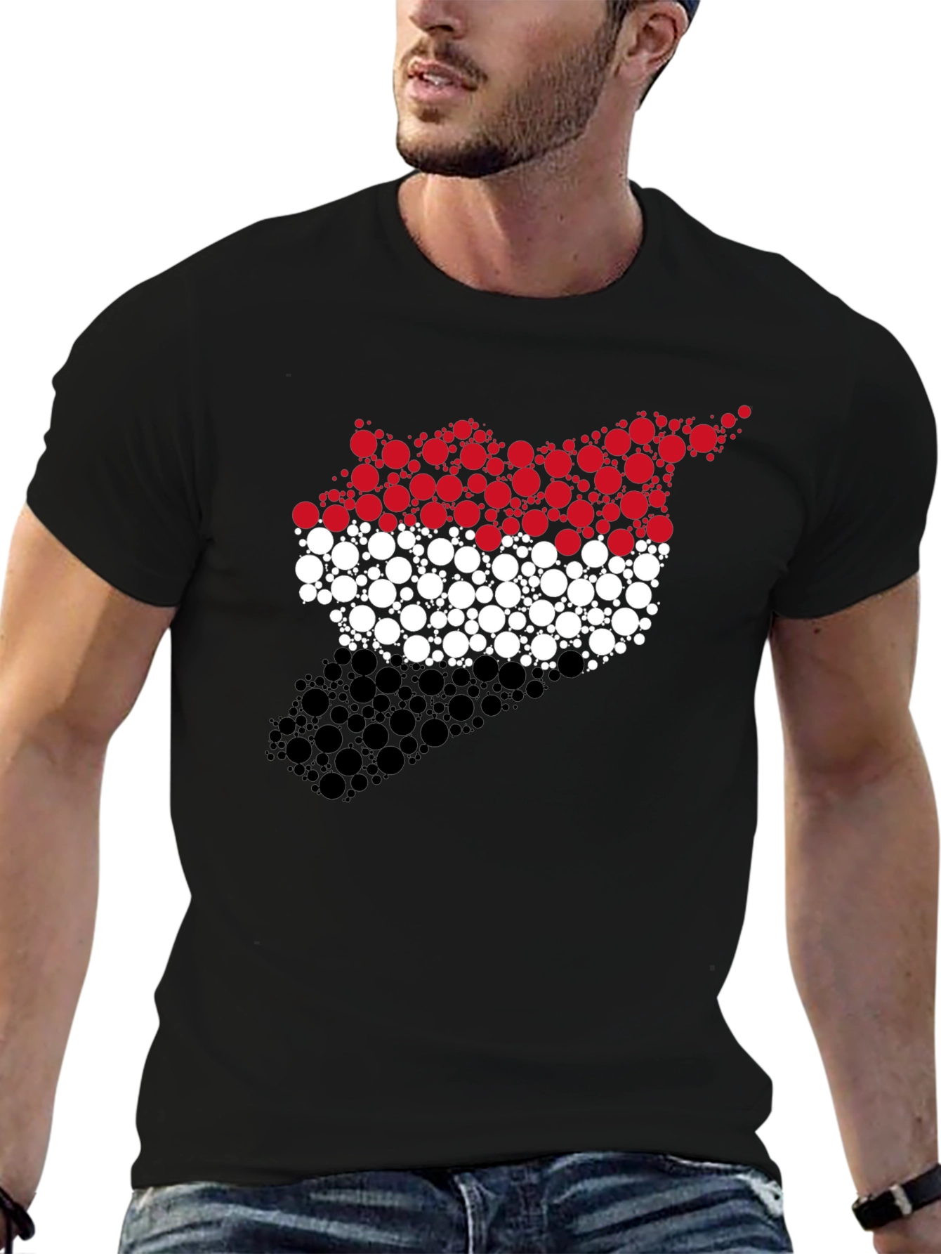 Indonesia Flag Circle Pattern Black T-Shirt
