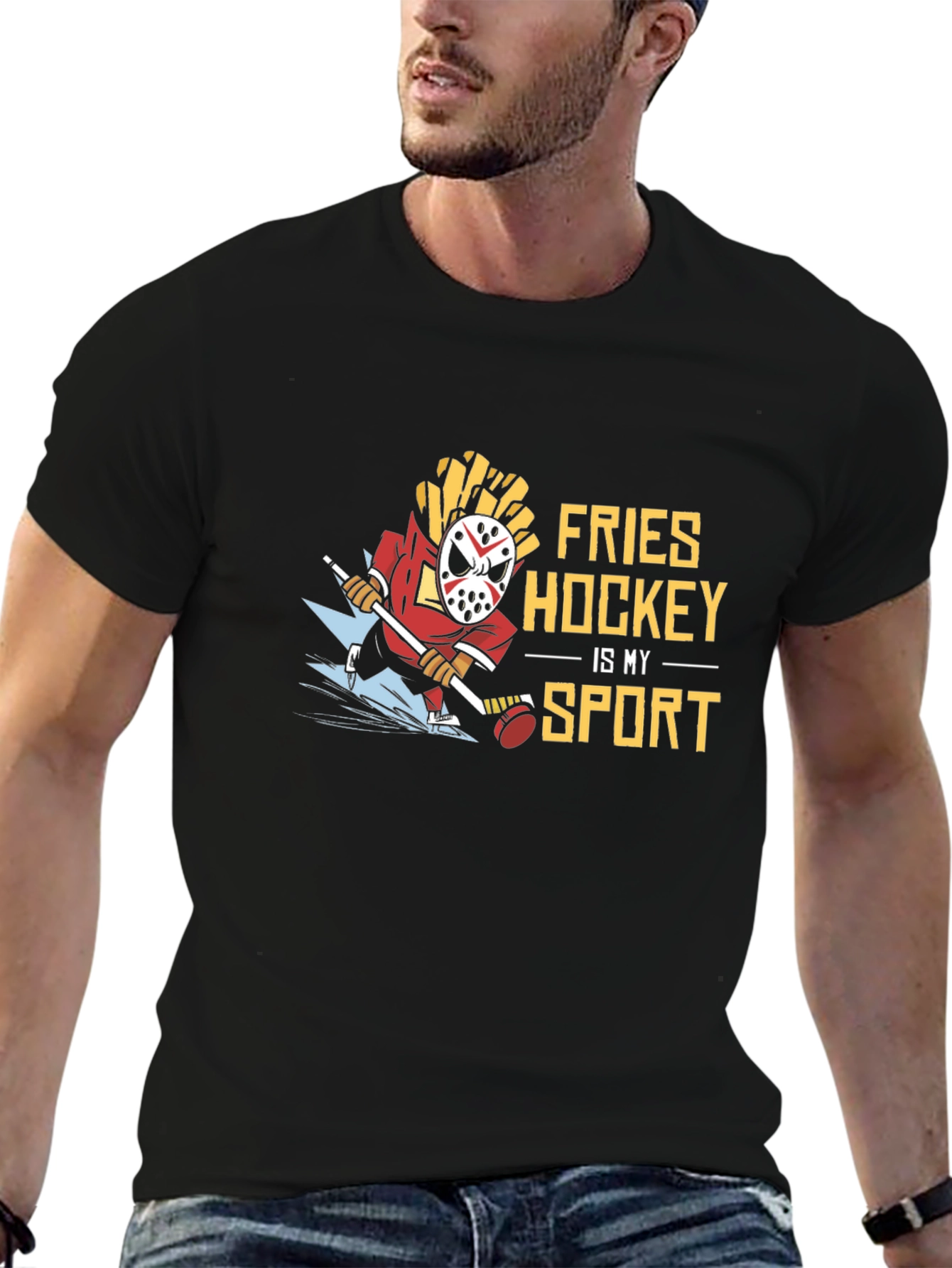 Fries Hockey Is My Sport Black T-Shirt
