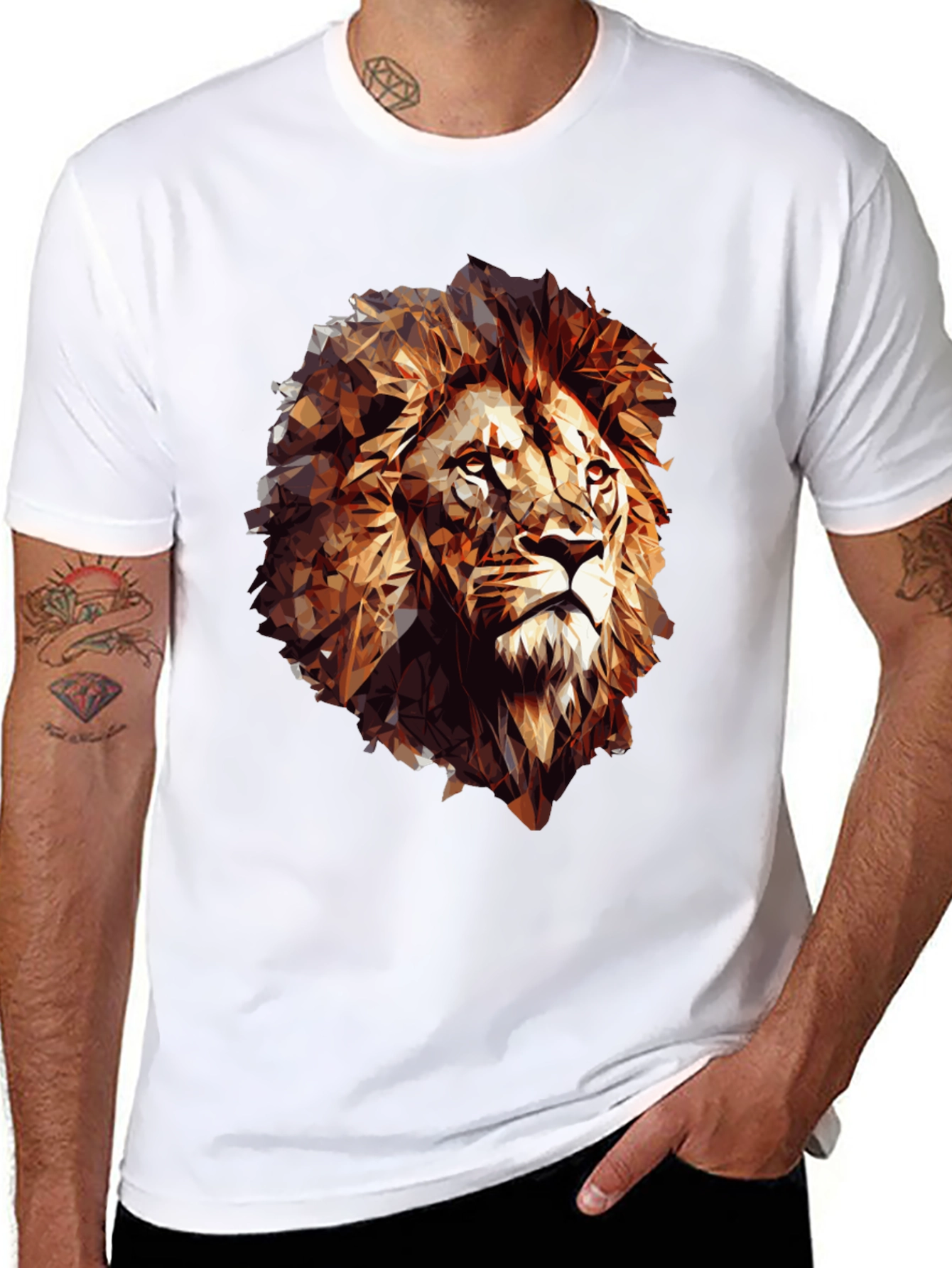 Geometric Lion Graphic Tee - Black