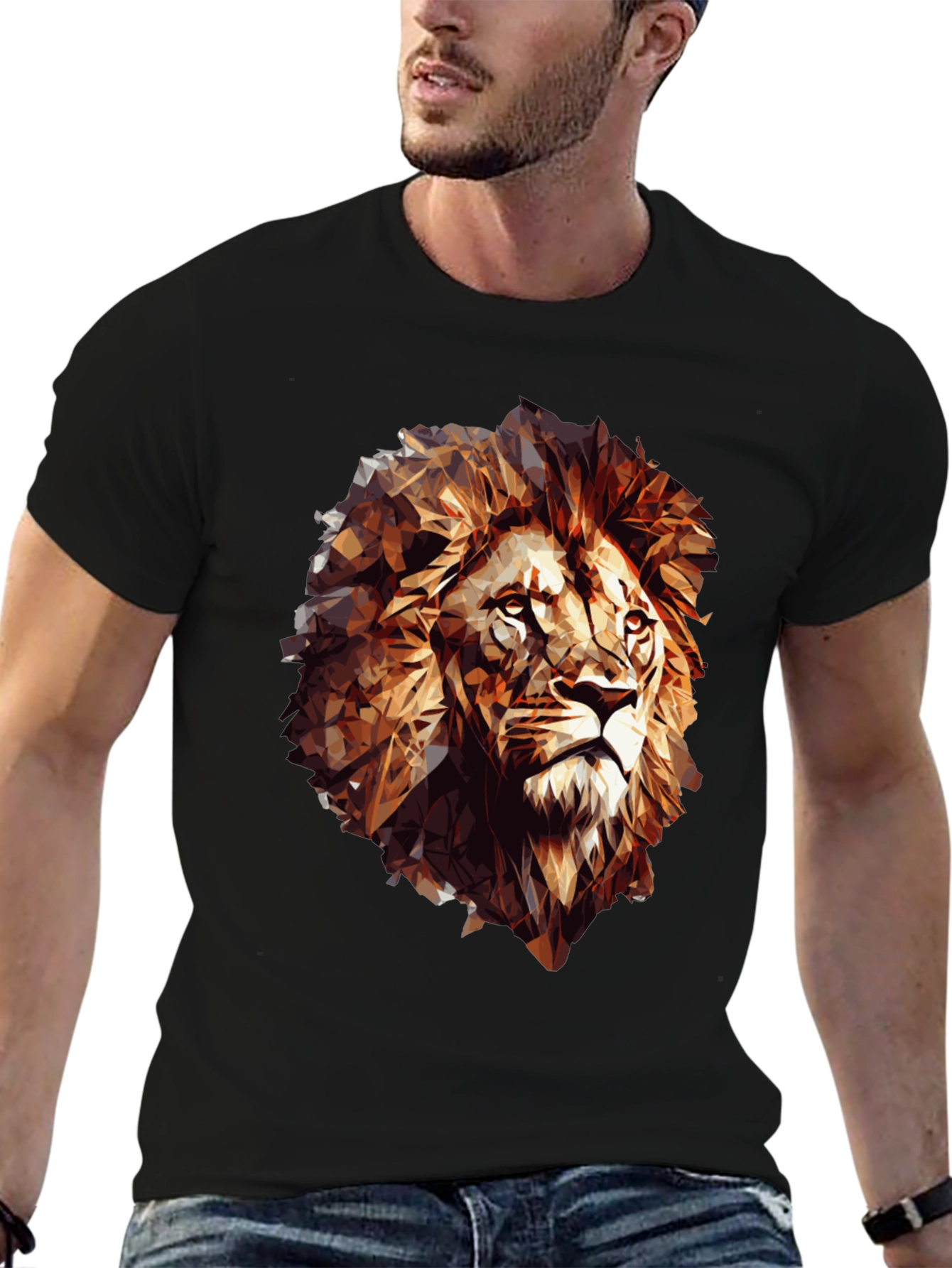 Geometric Lion Graphic Tee - Black