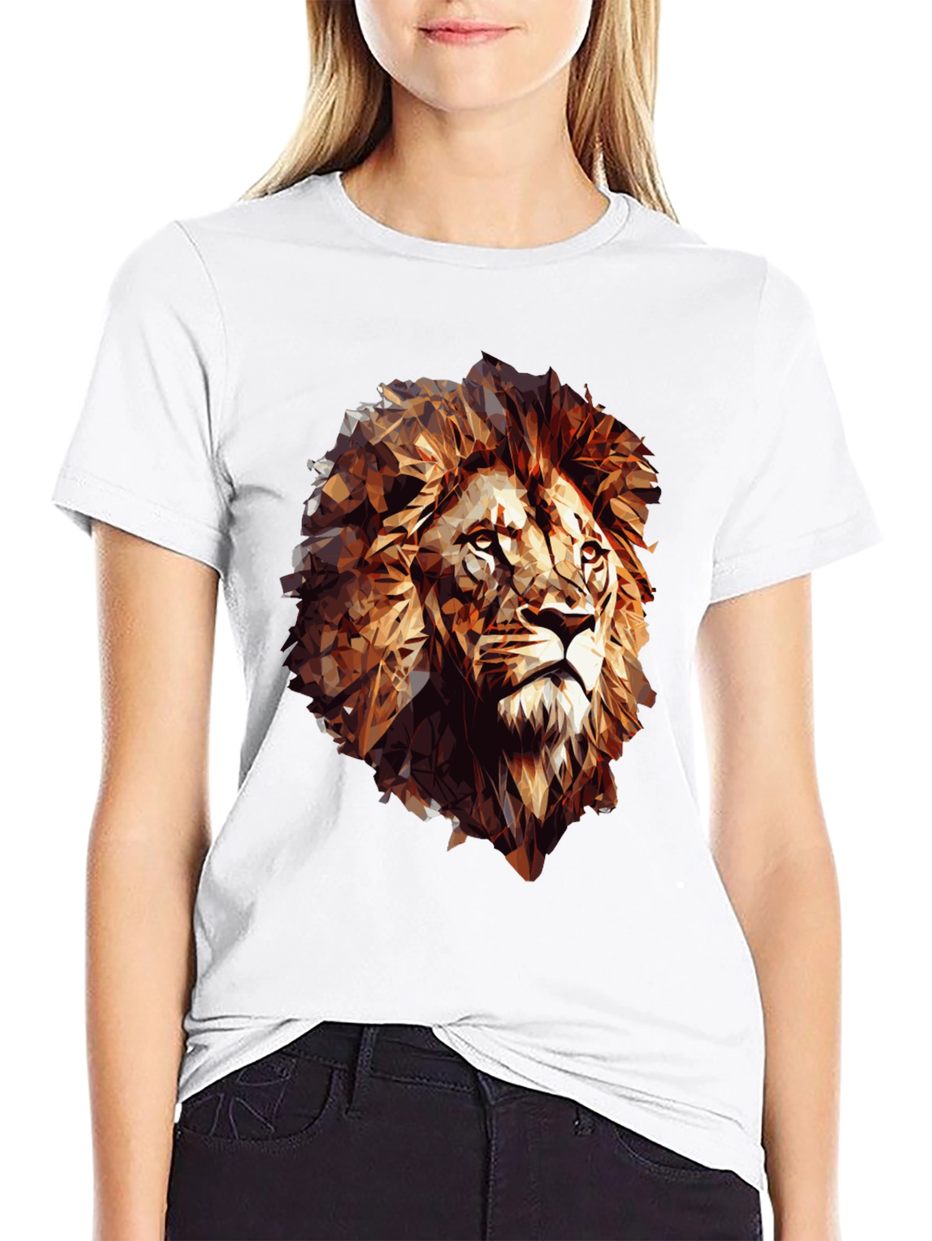 Geometric Lion Graphic Tee - Black
