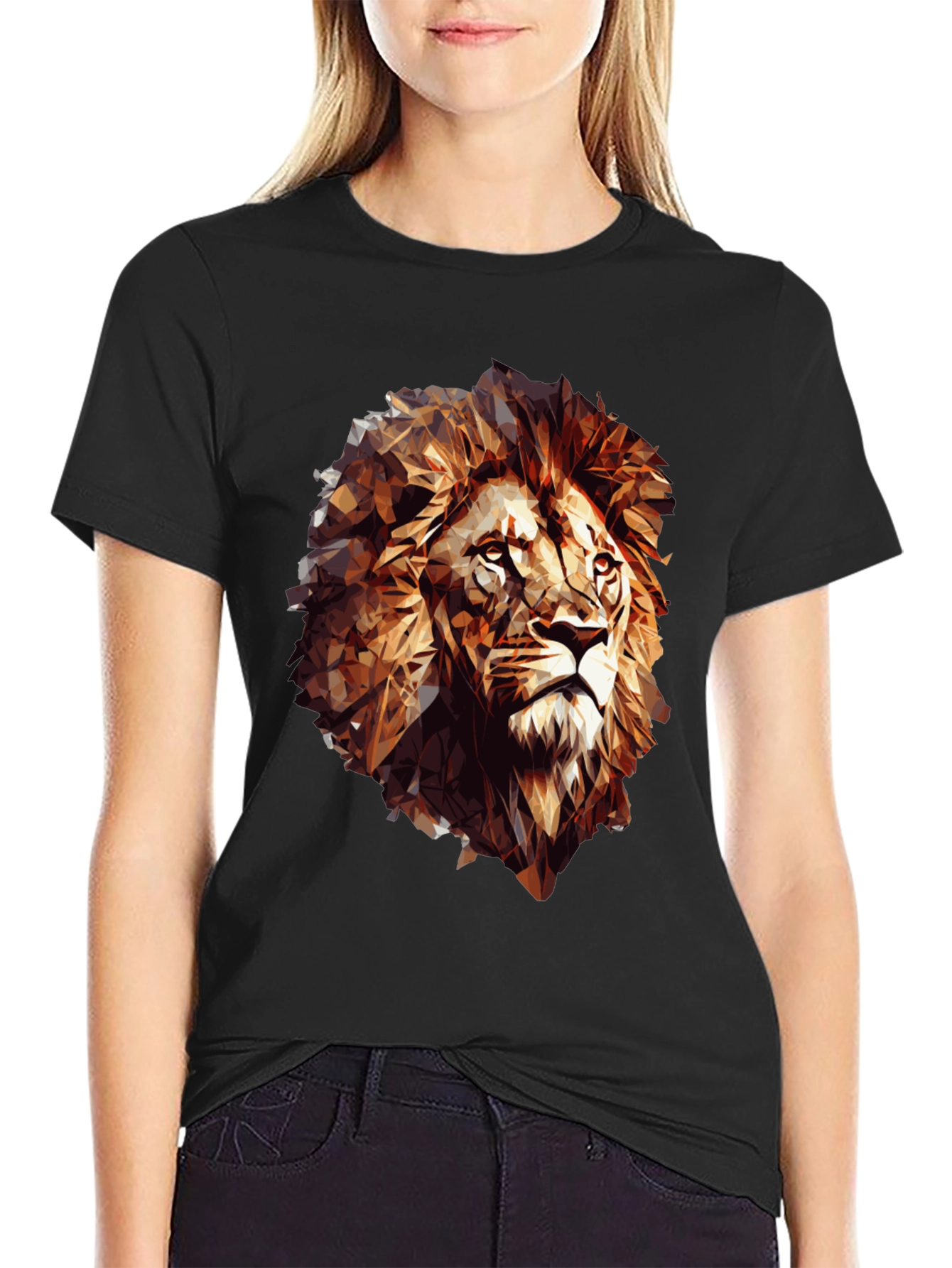 Geometric Lion Graphic Tee - Black