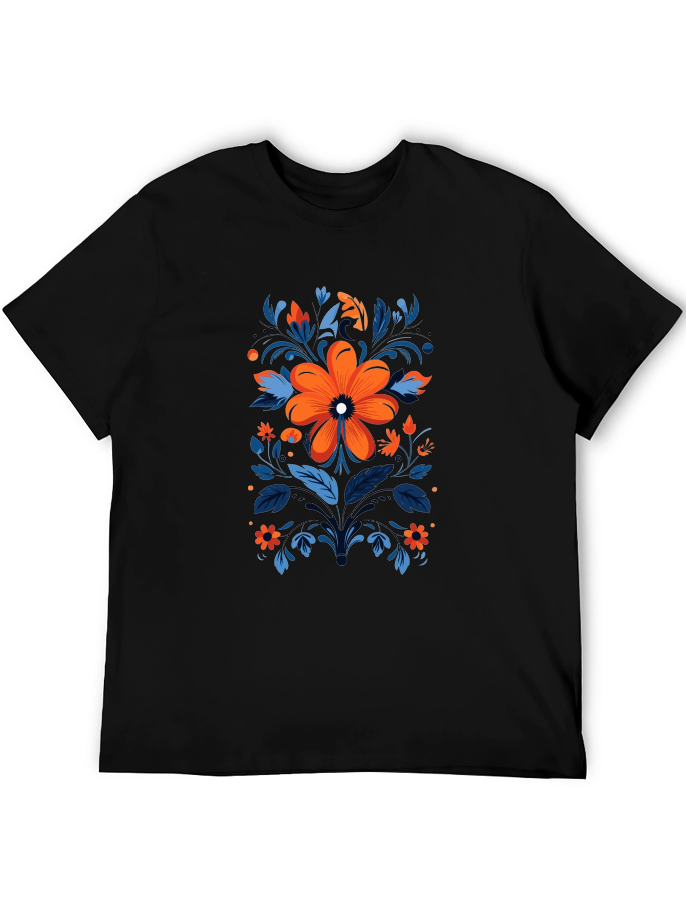 Floral Design Black T-Shirt
