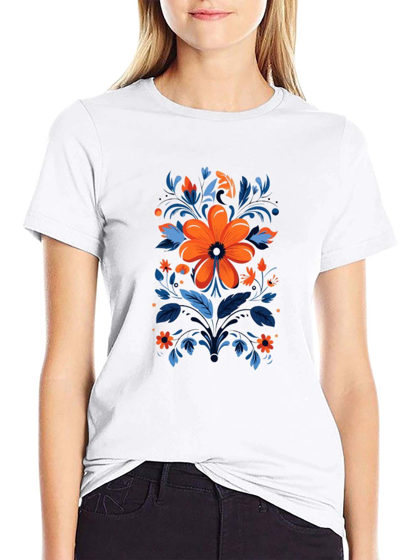 Floral Design Black T-Shirt